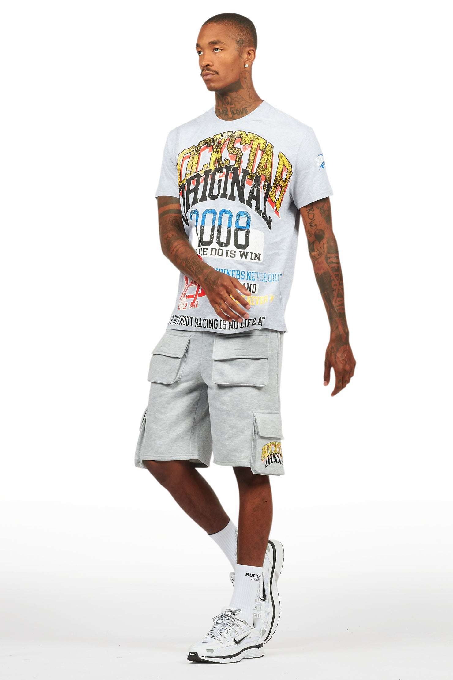 Colorful Race Heather Grey/Black T-Shirt Cargo Shorts Set