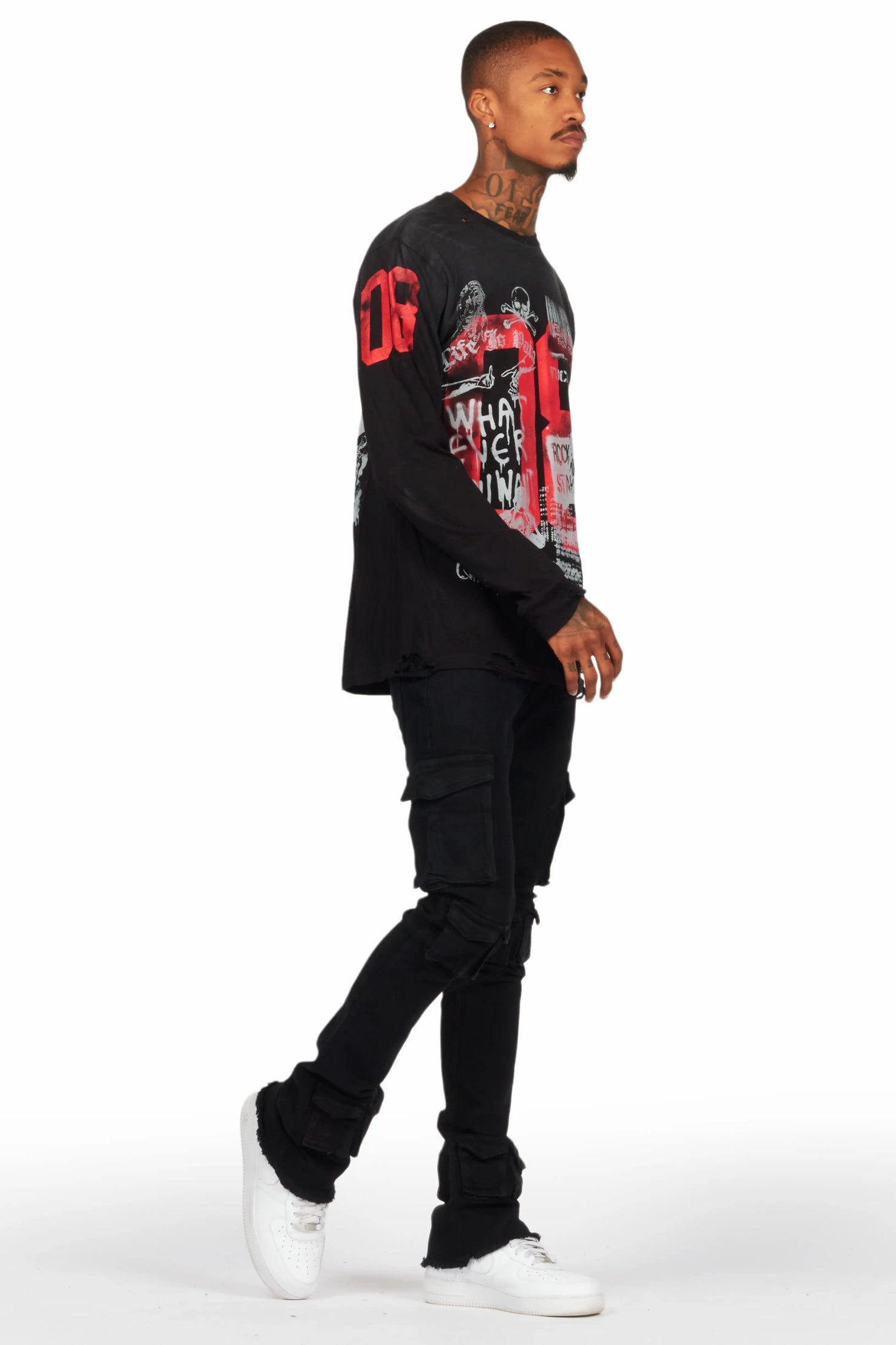 Feodor Black Stacked Flare Cargo Jean