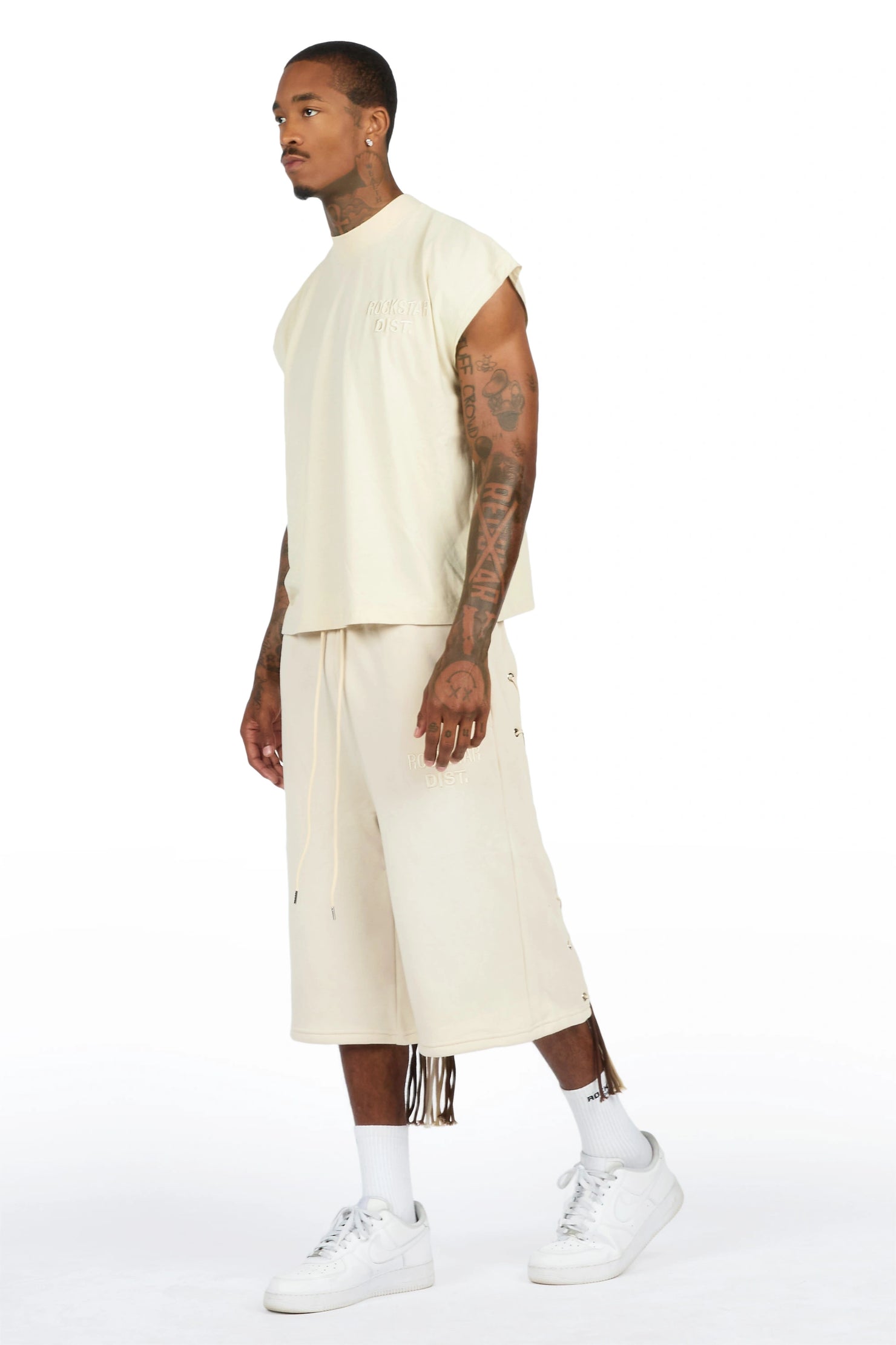 Jolan Beige Cut Sleeve T-Shirt/Jort Set