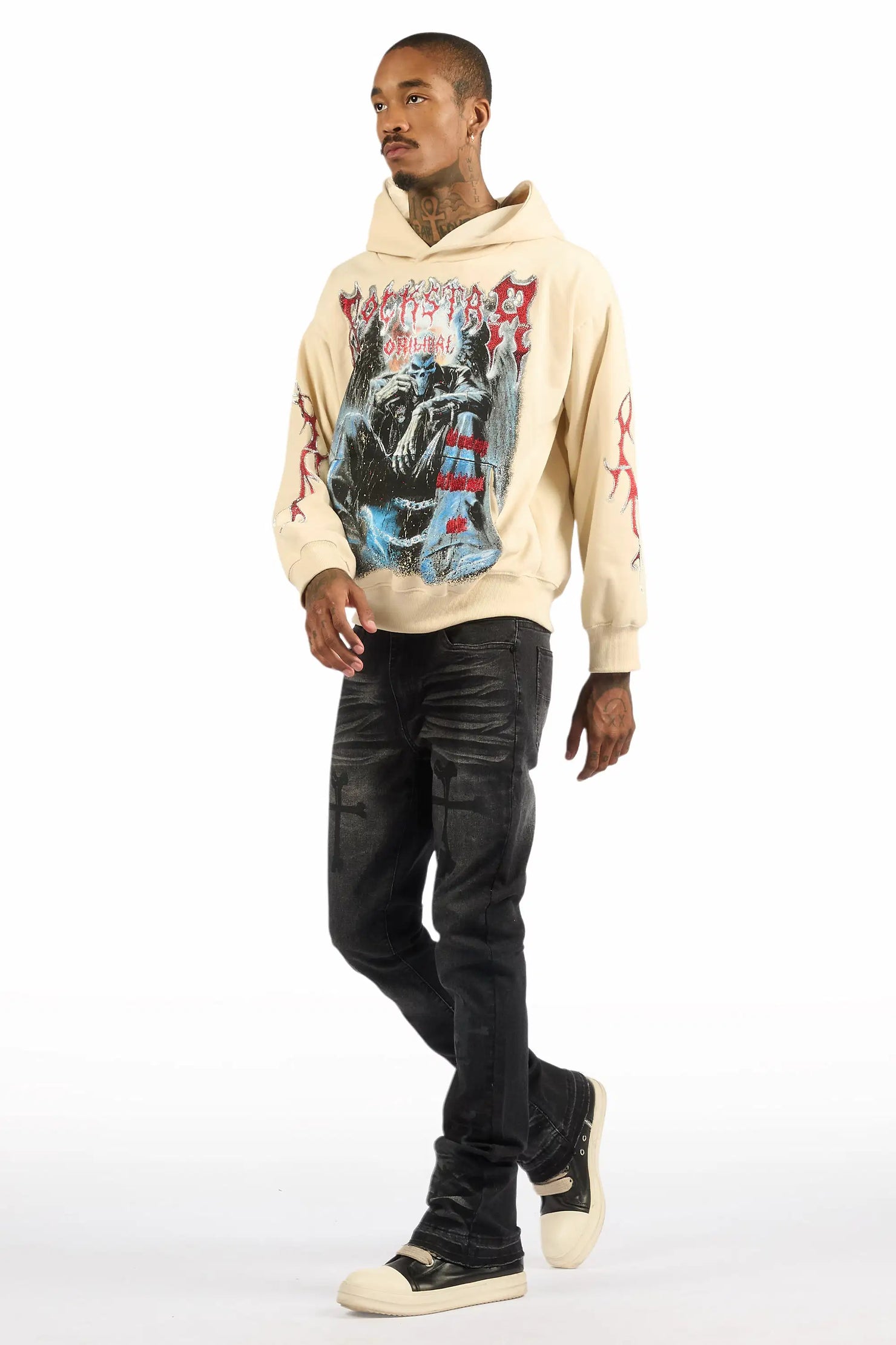 Olivier Dag Dark Grey Stacked Flare Jean