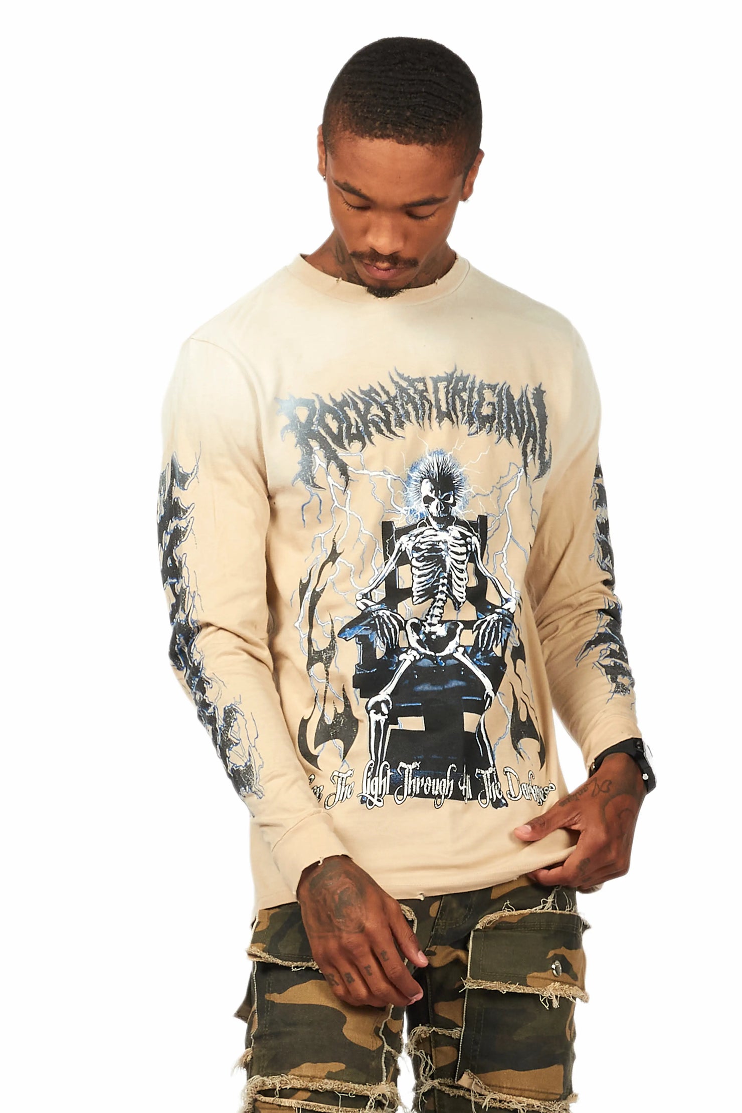 Exodus Beige Long Sleeve Graphic T-Shirt