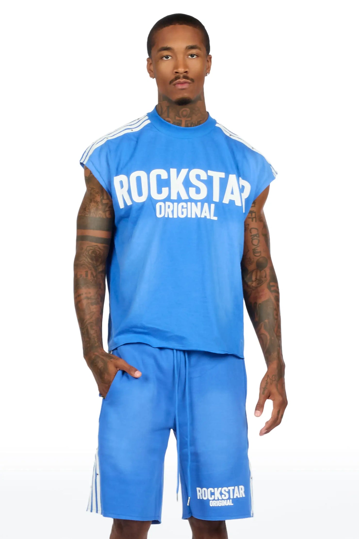 Gulis Royal Rhinestone Cut Sleeve T-Shirt Short Set