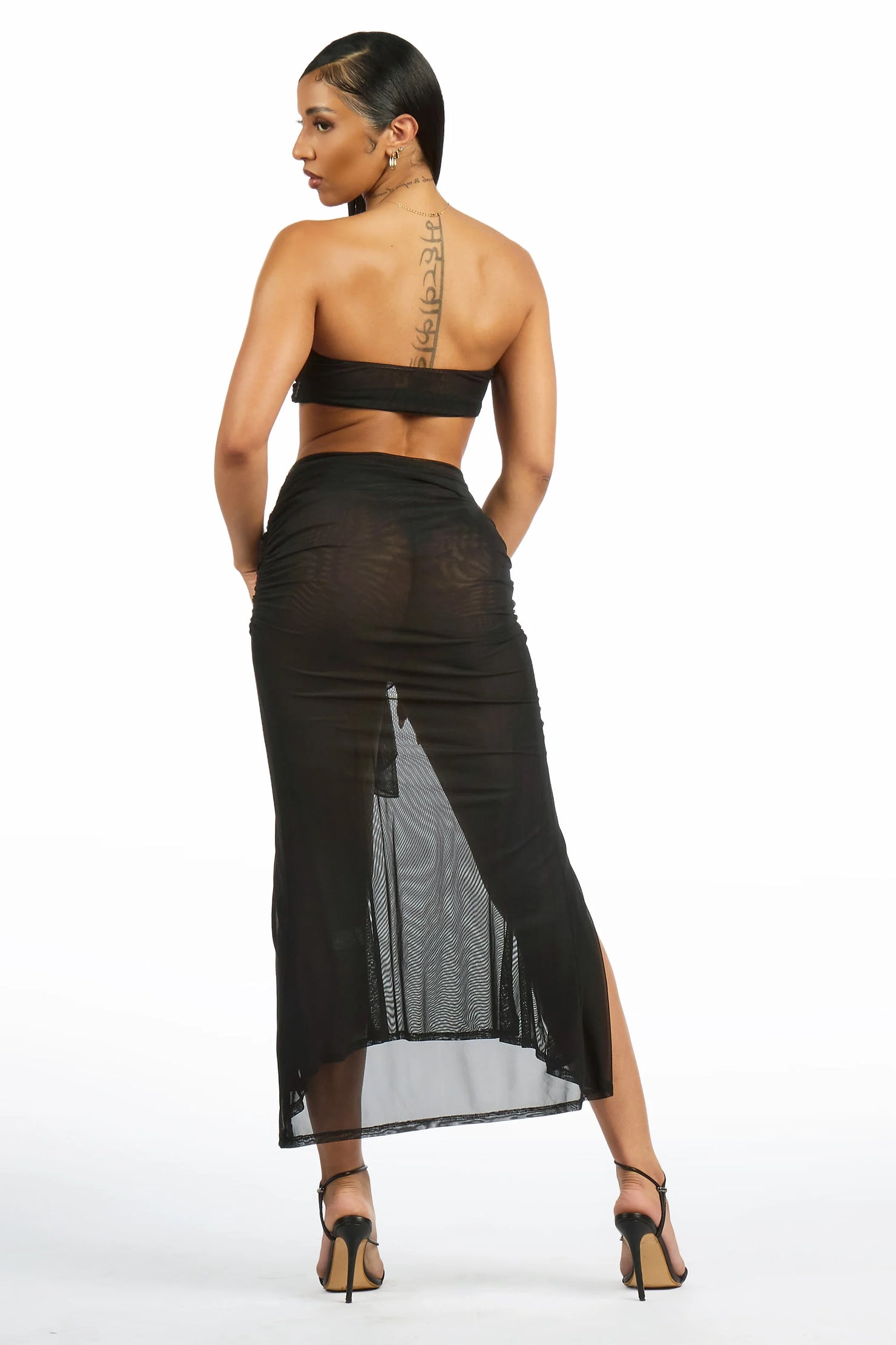 Dbl-Ruffle Black 2-pc Maxi Skirt Set