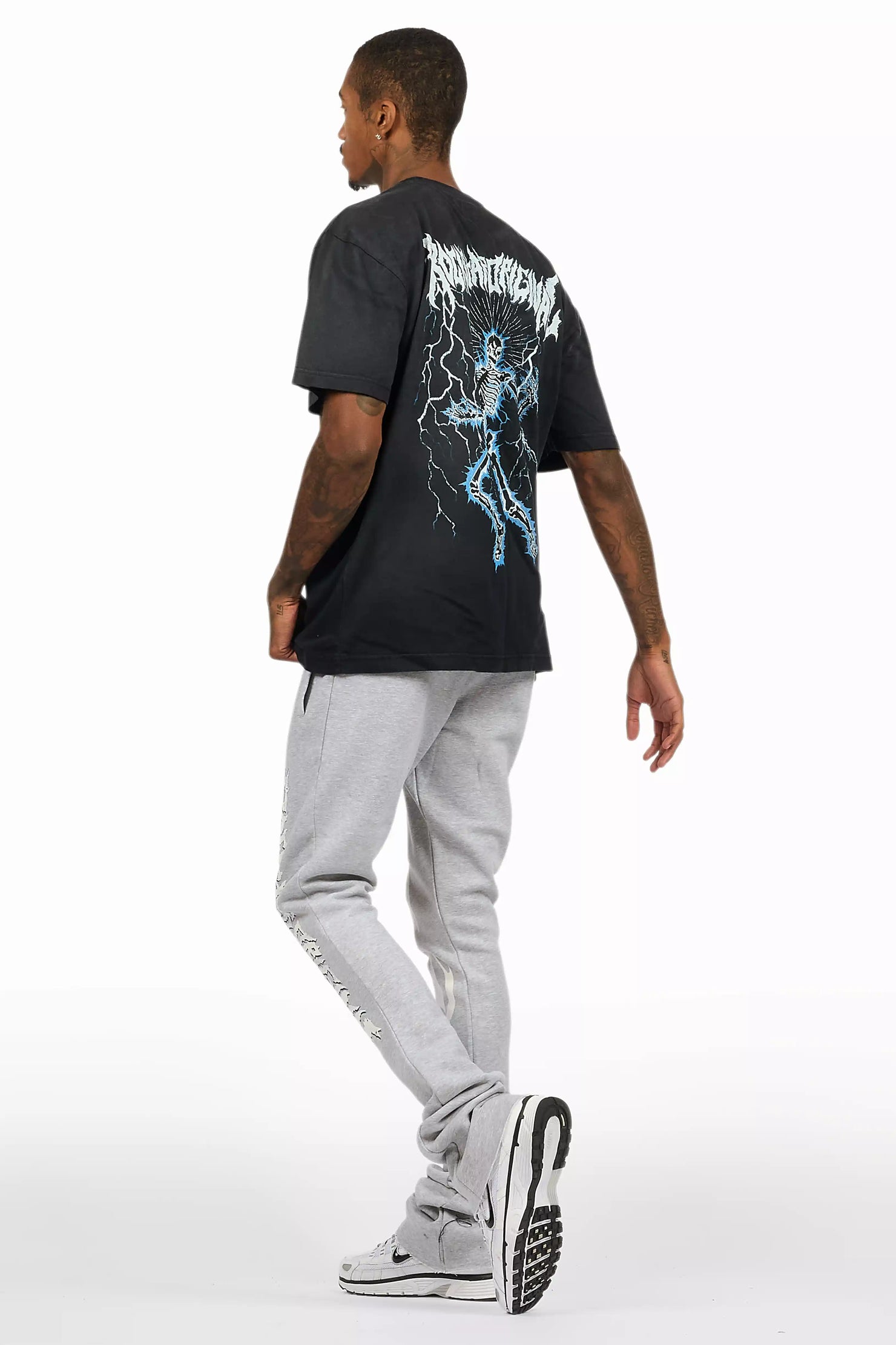 Exodus Charcoal Grey T-Shirt/Stacked Flare Track Pant Set