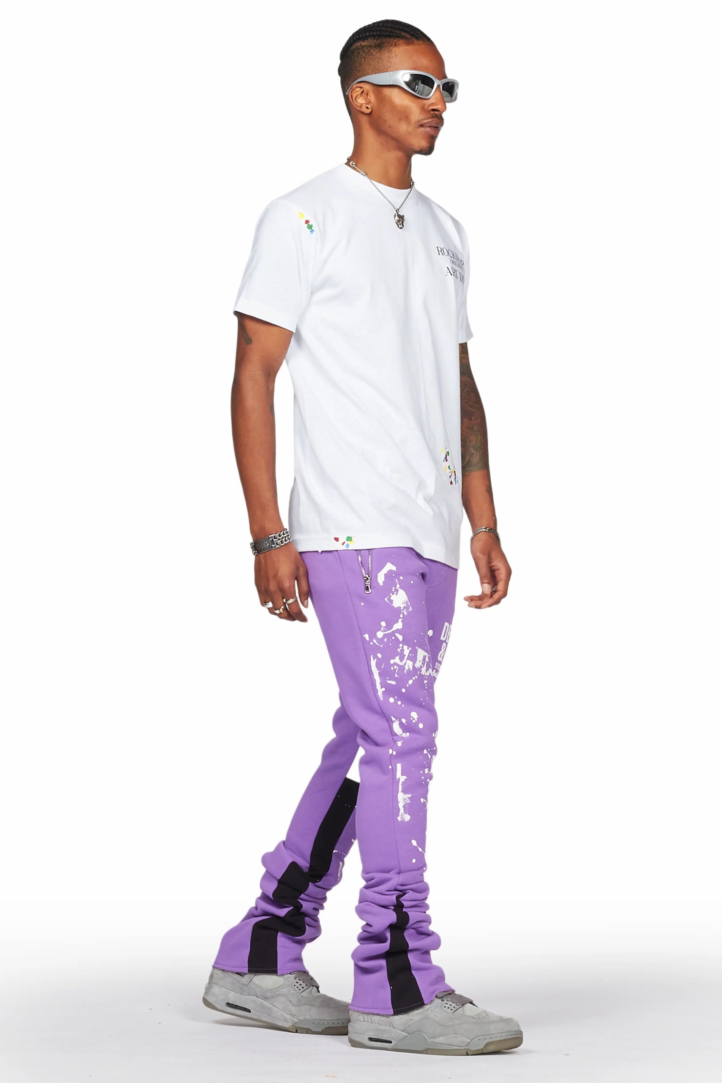 Damone Purple Super Stacked Flare Track Pant