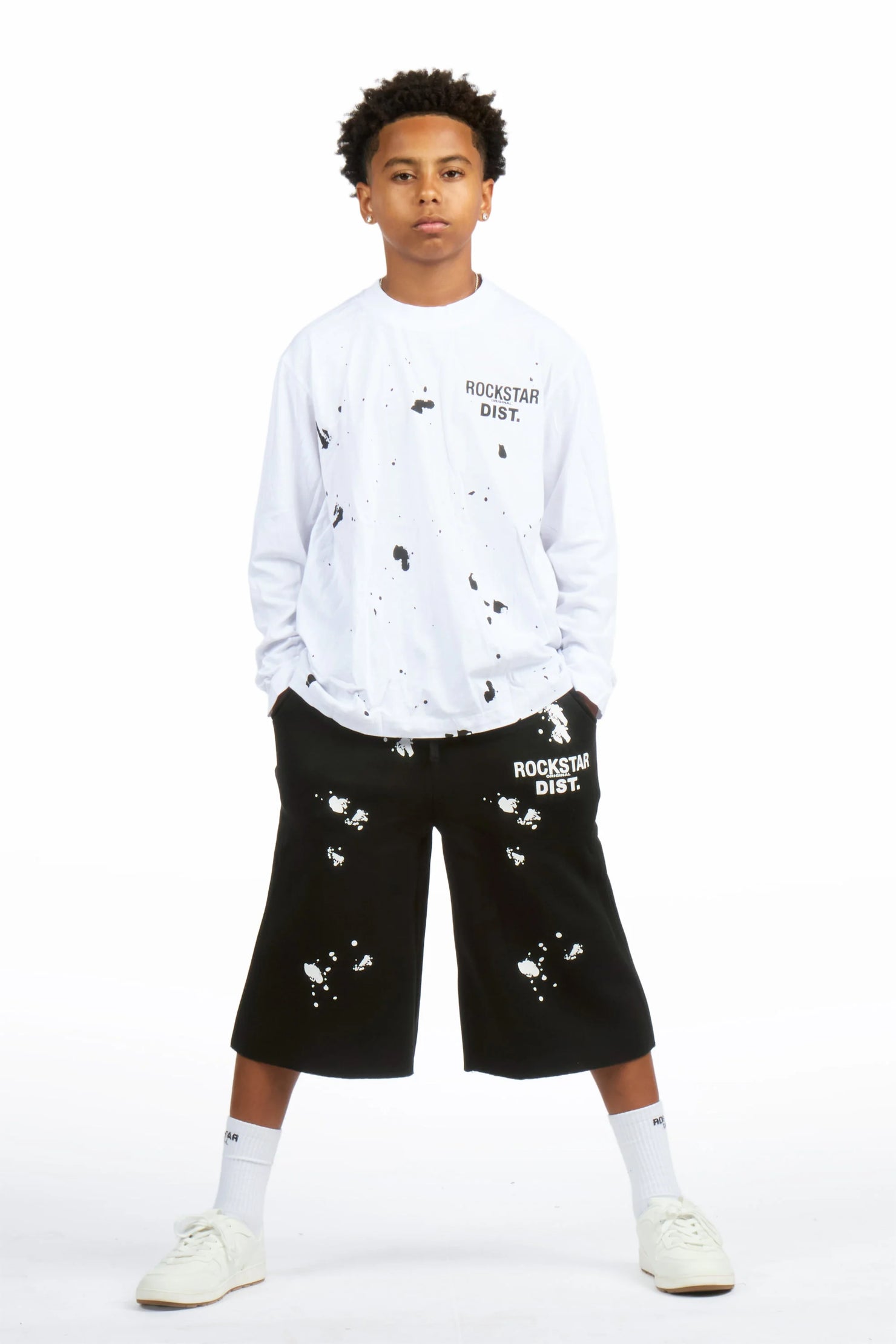 Boys Raffer White/Black L/S T-Shirt Jort Set