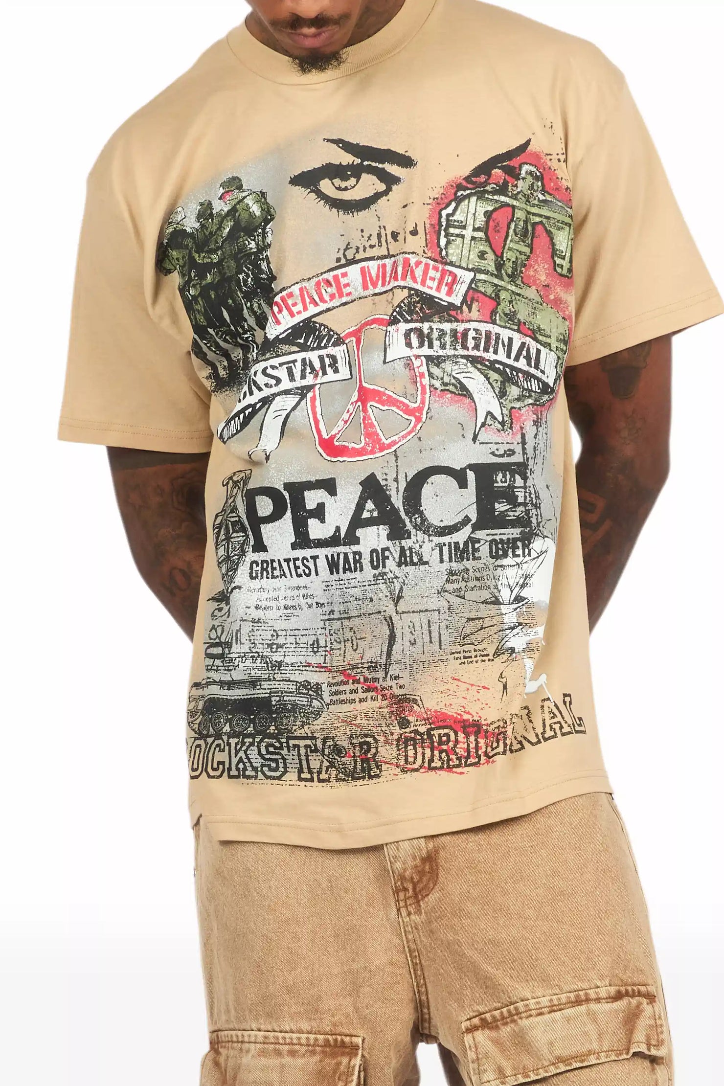 Saeko Beige Oversized Graphic T-Shirt