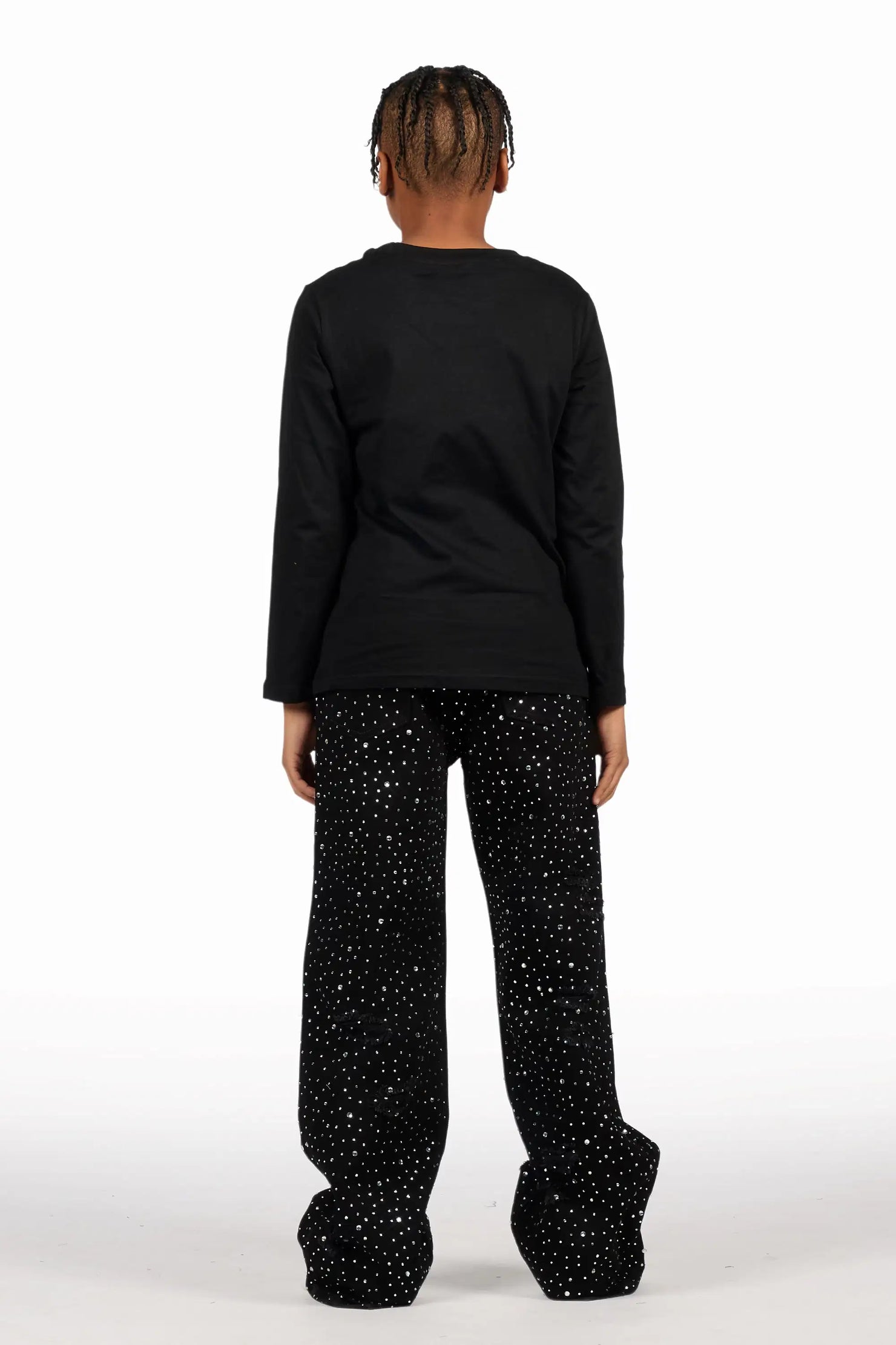 Boys Discolite Jet Black Rhinestone Baggy Jean