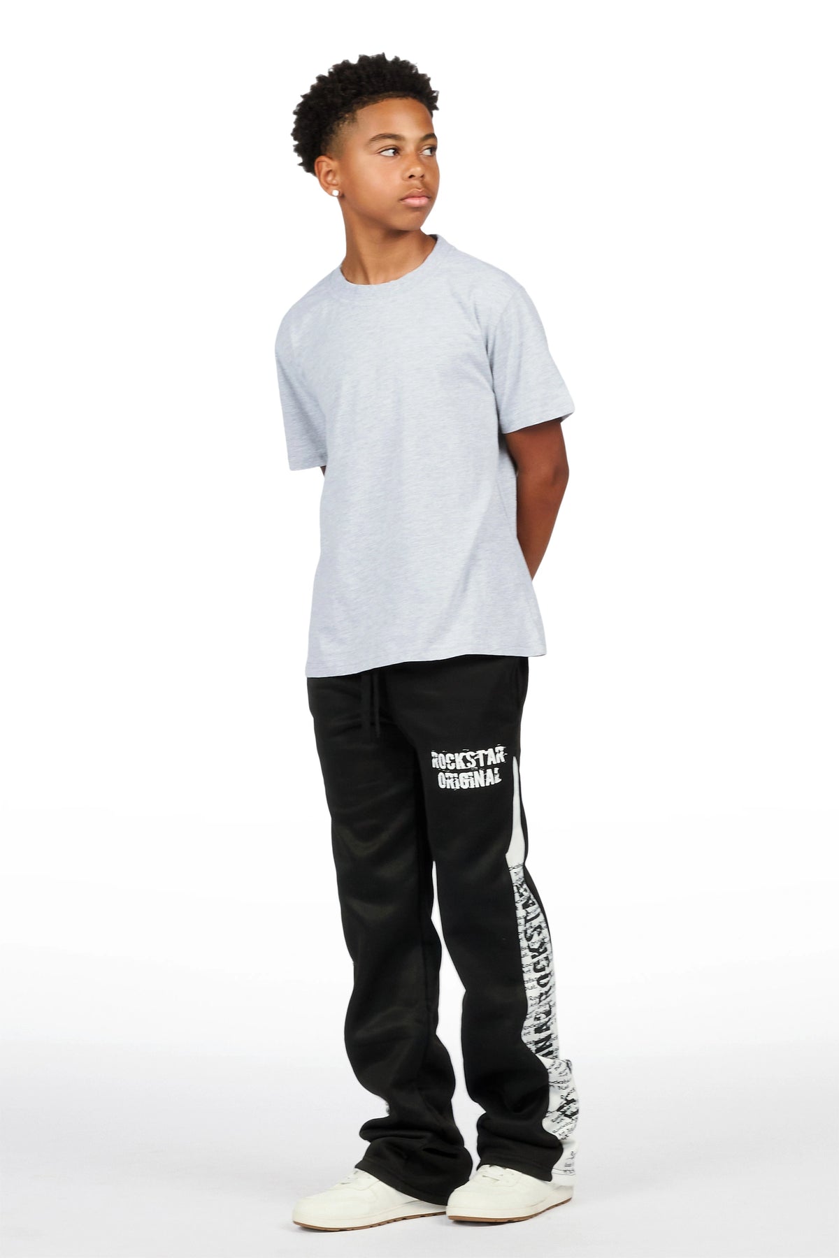 Boys Bes Black Double Waisted Super Baggy Track Pant