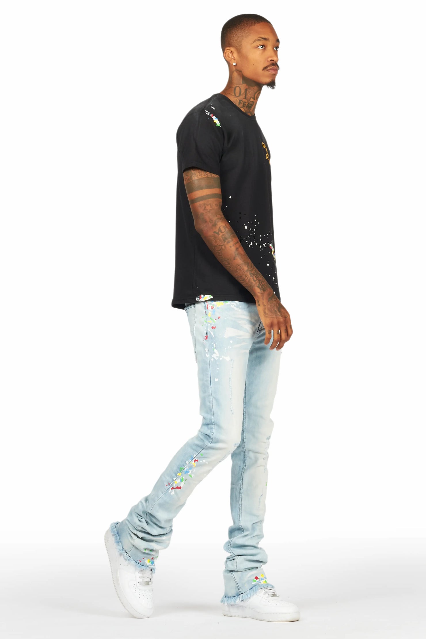 Palmer Black T-Shirt/Super Stacked Flare Jean Set