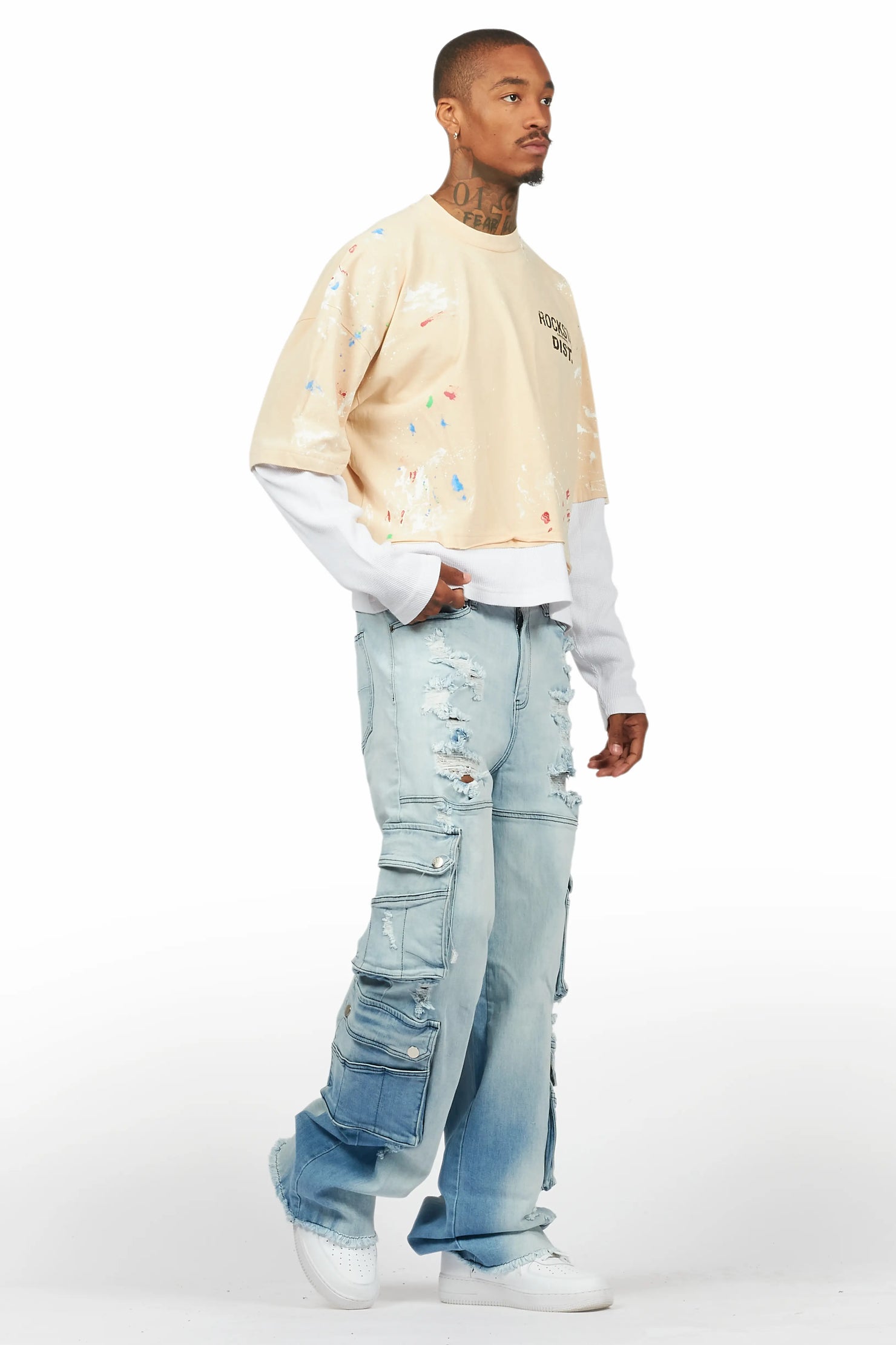 Namir Vintage Sand Thermal Double Layer Boxy Crop T-Shirt