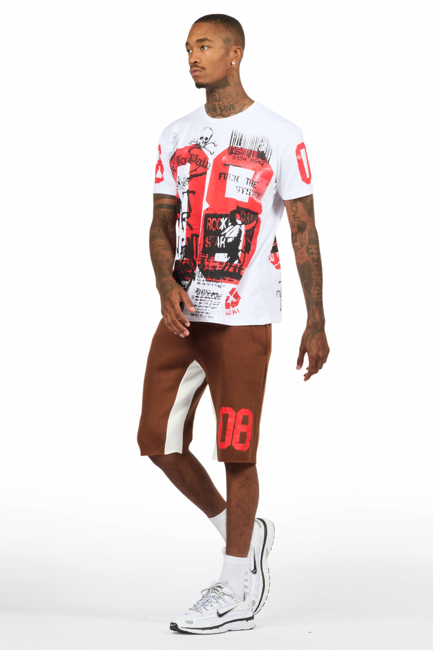 Grill White/Brown Graphic T-Shirt Short Set