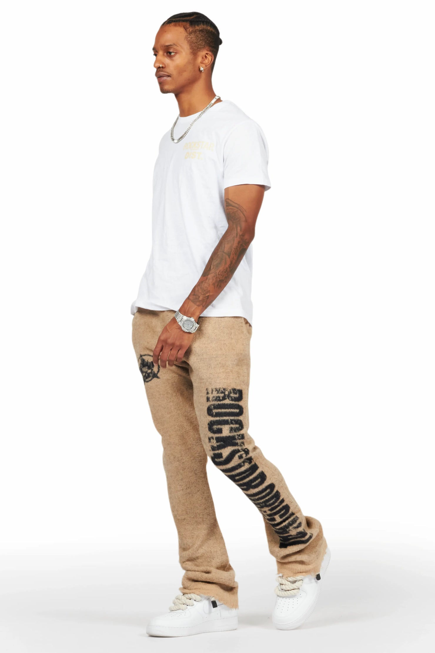 Keve Beige Knitted Mohair Flare Sweat Pant