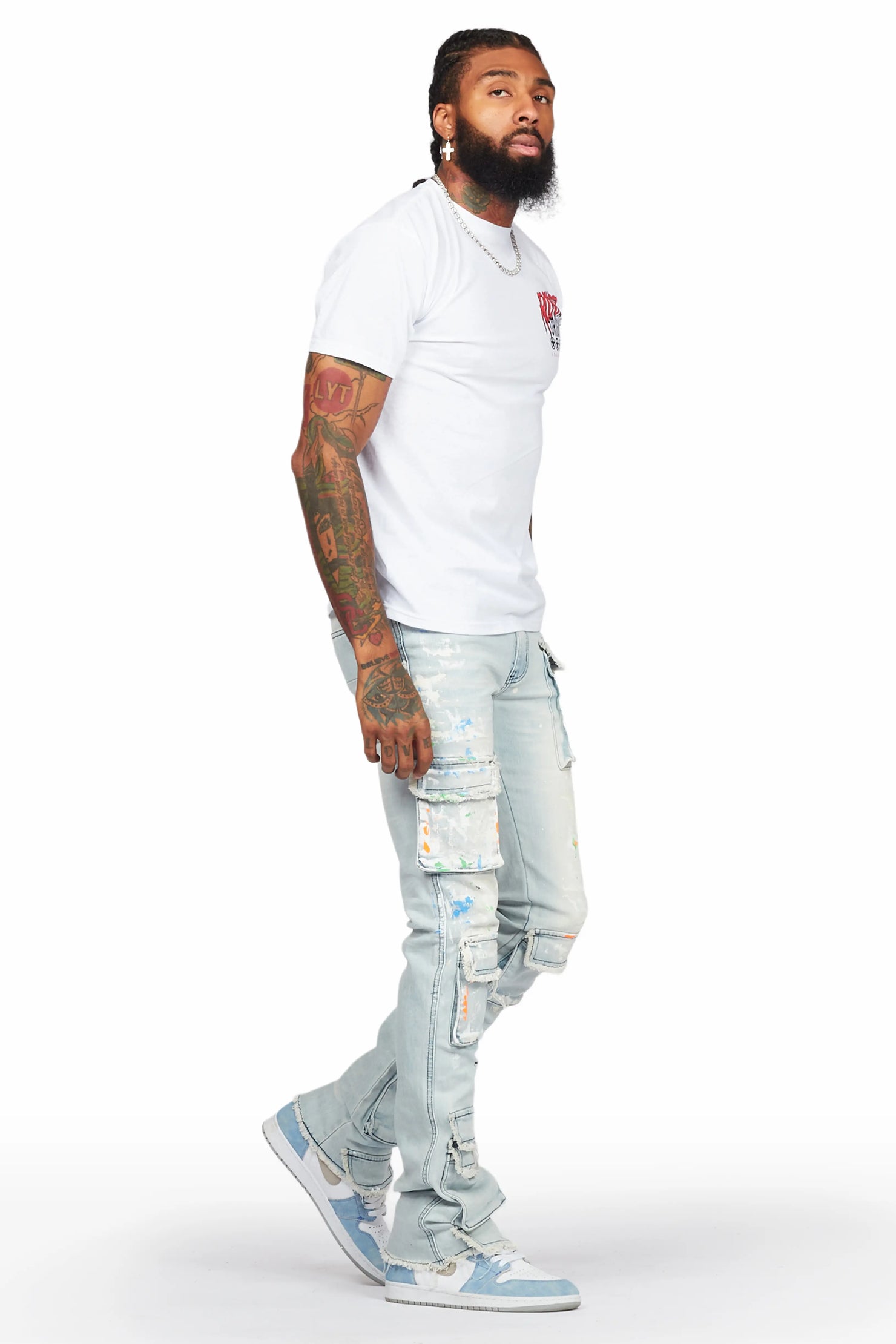 Yasu Blue Painter Stacked Flare Jean