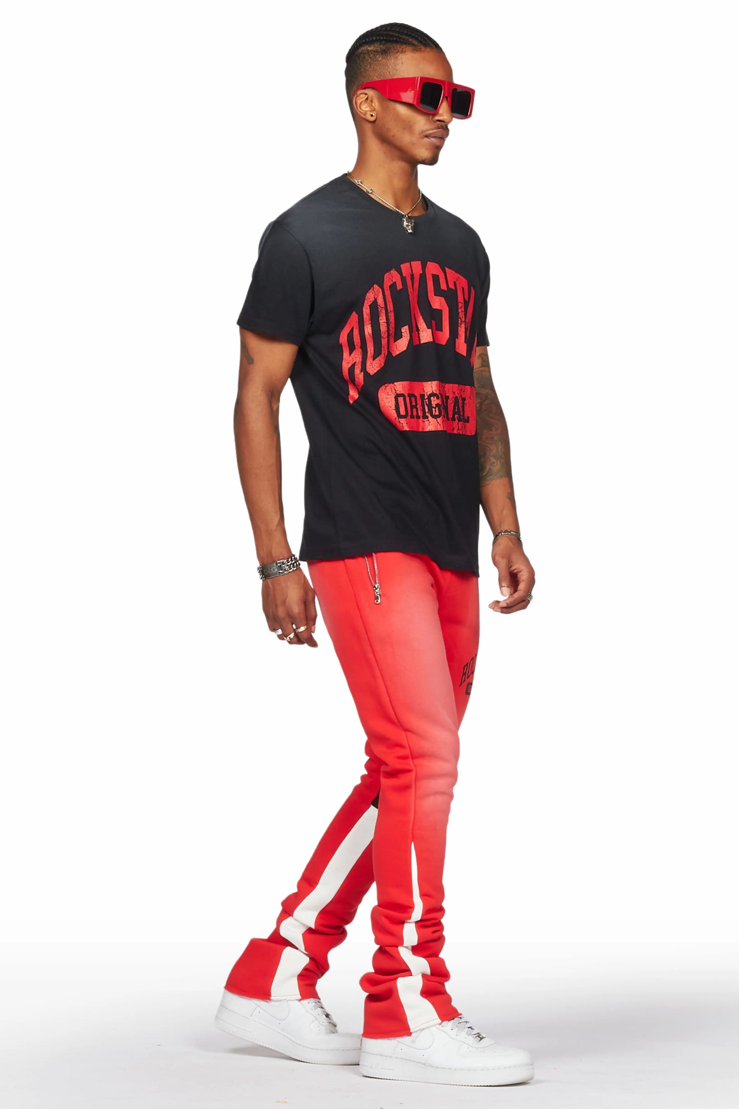 Members Black/Red T-Shirt/Stacked Flare Pant Set