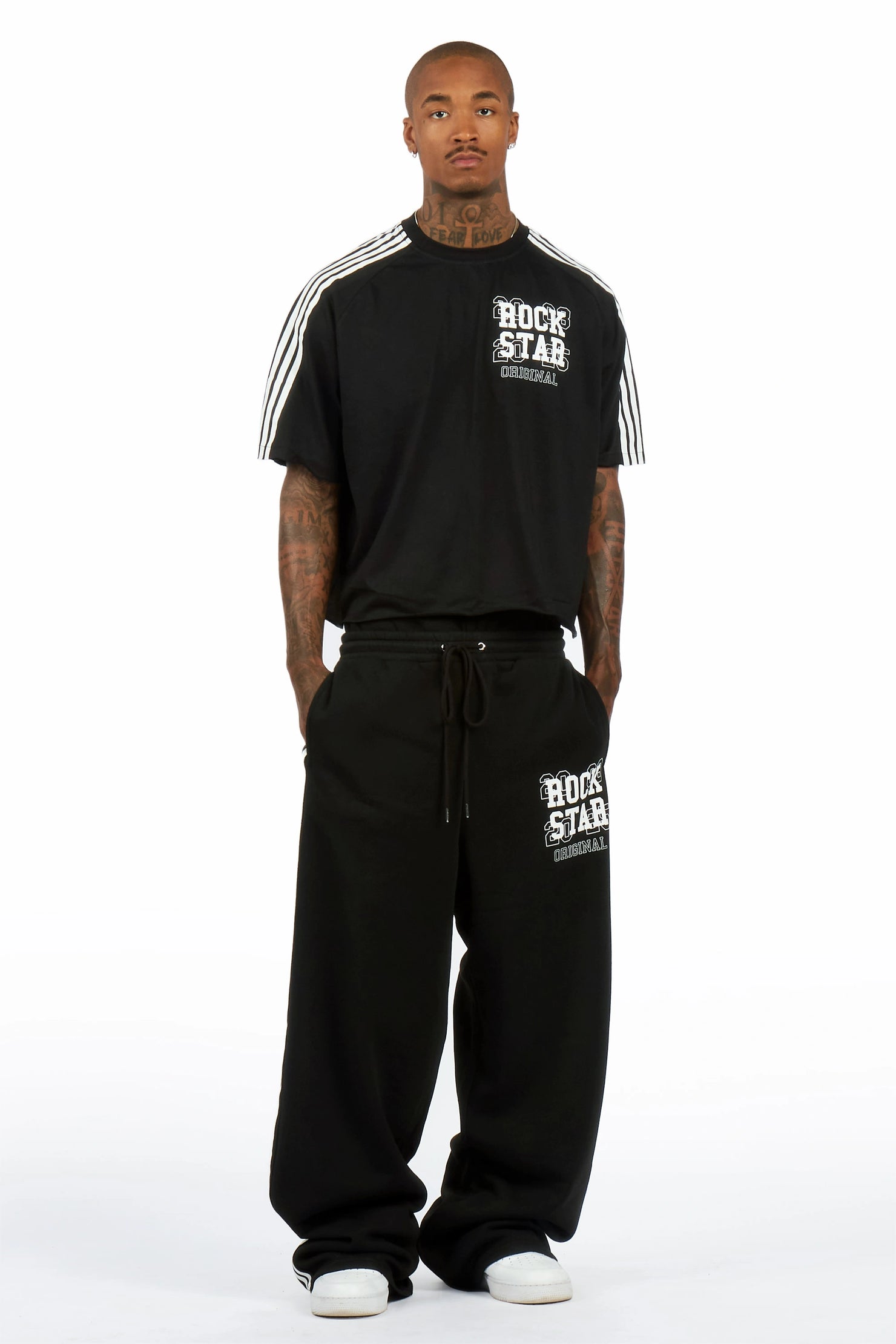 Berco Black T-Shirt/Double Waisted Baggy Track Set