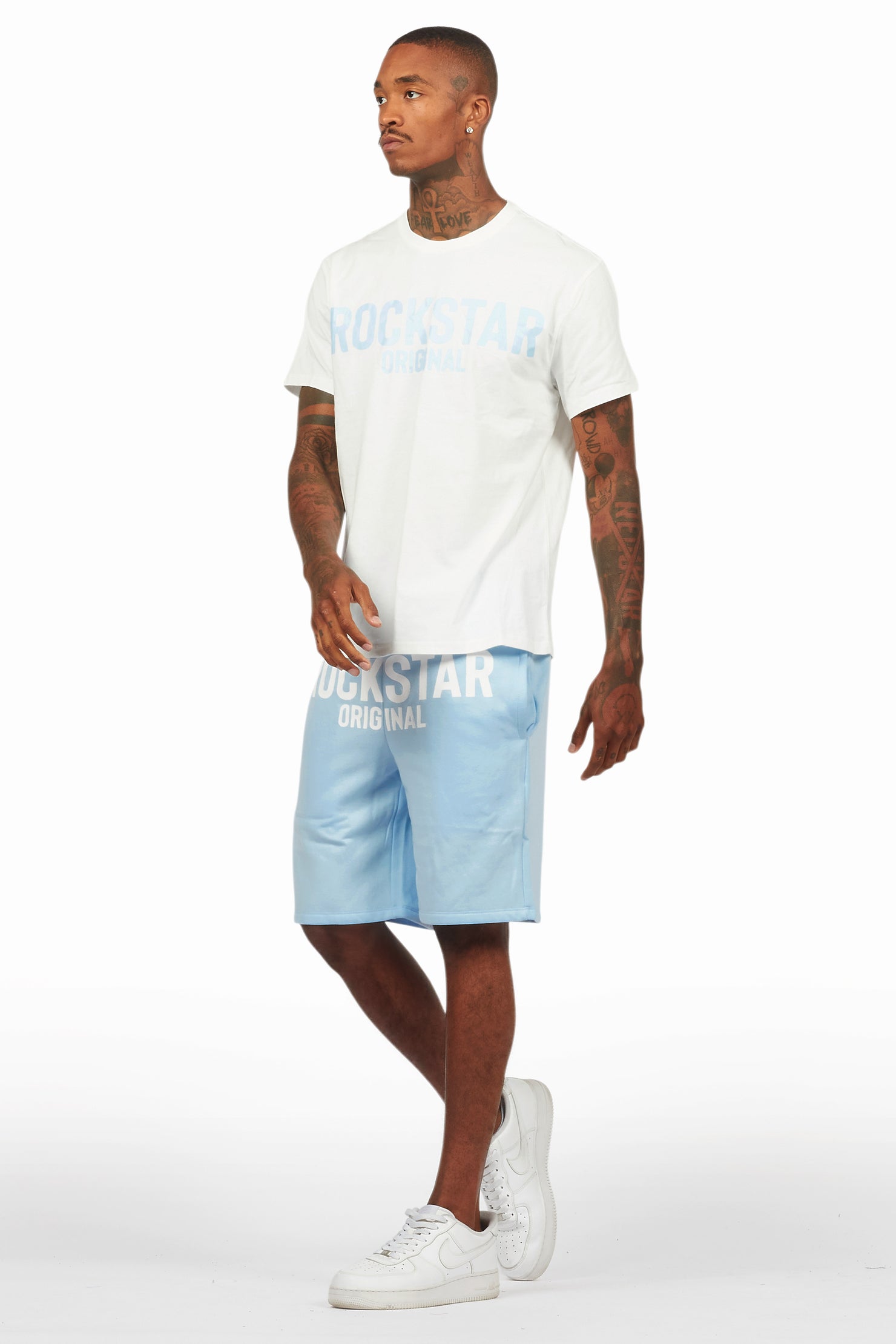 Sana White/Blue Short Set