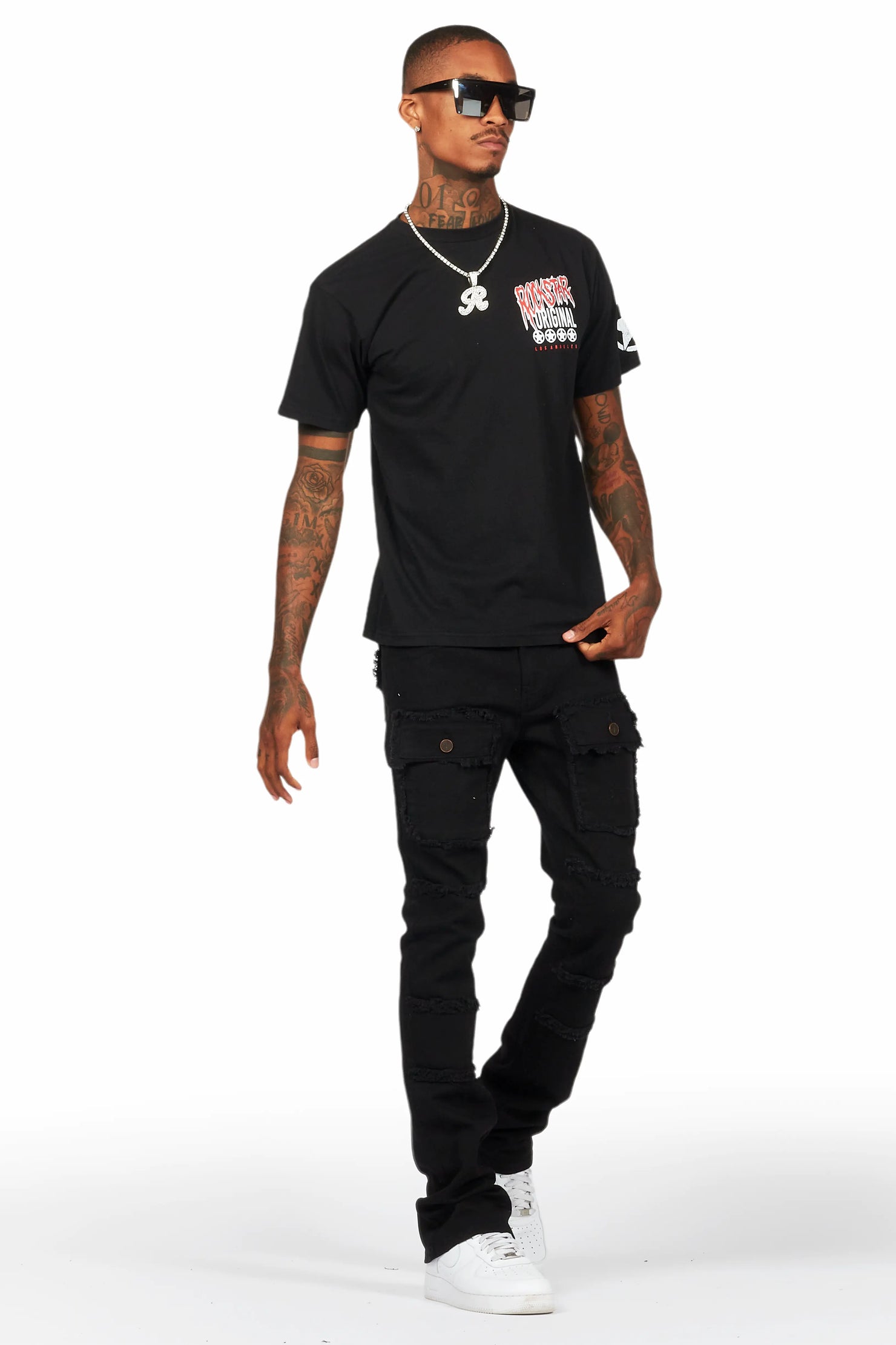 Wizzurd Black T-Shirt/Stacked Flare Cargo Jean Bundle