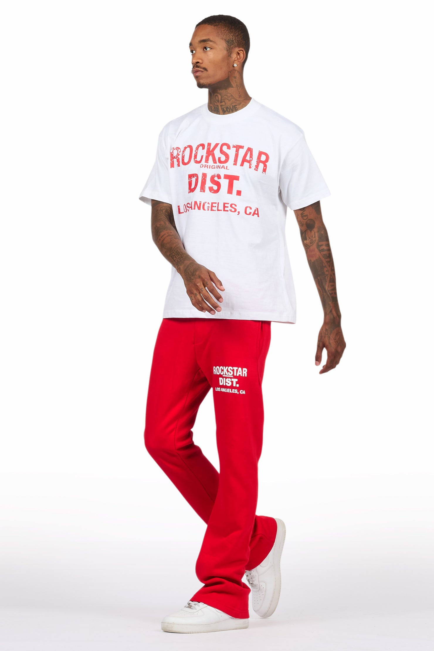 Lake White/Red Oversized T-Shirt/Stacked Track Pant Set
