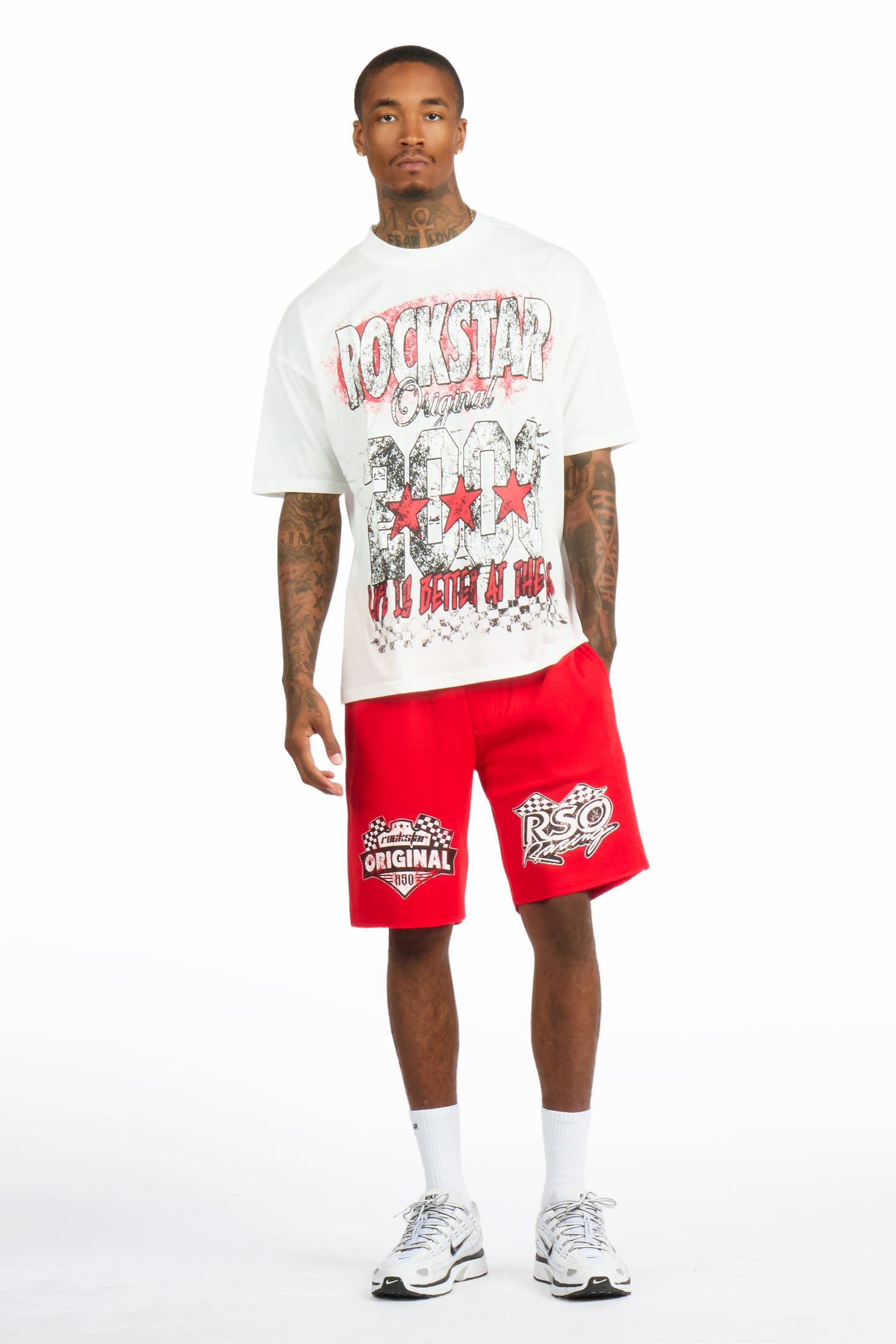 Racing Grung White/Red Graphic T-Shirt Short Set