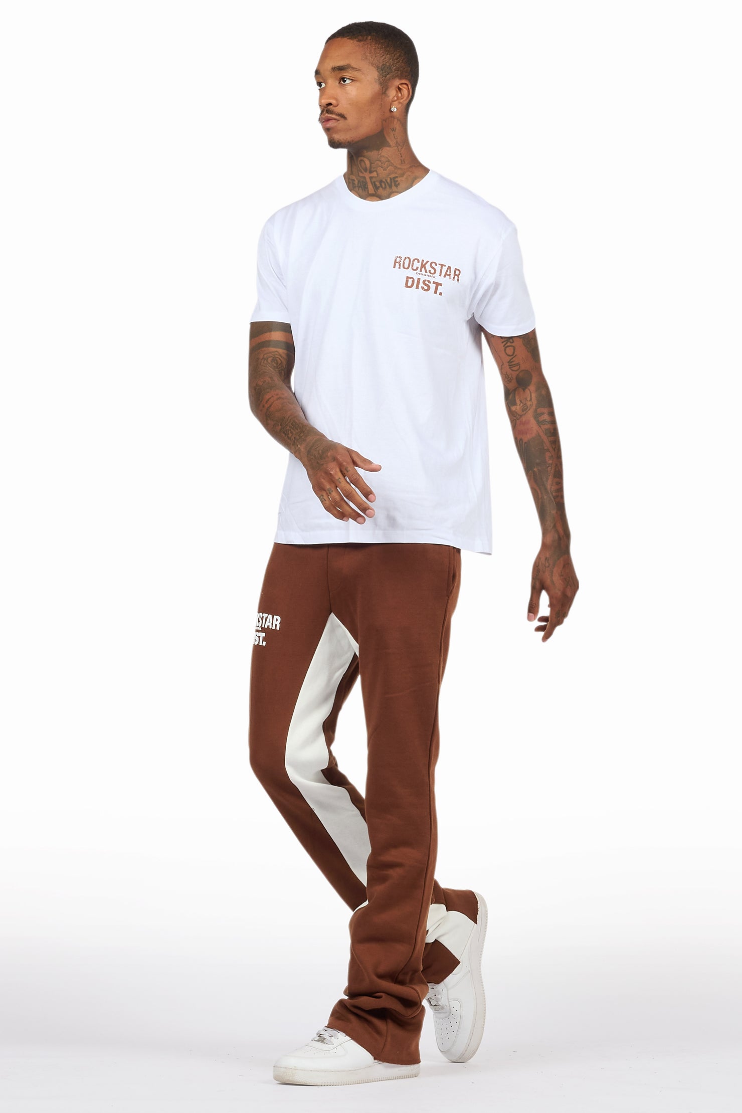 Lake White/Brown T-Shirt/Stacked Baggy Track Pant Set