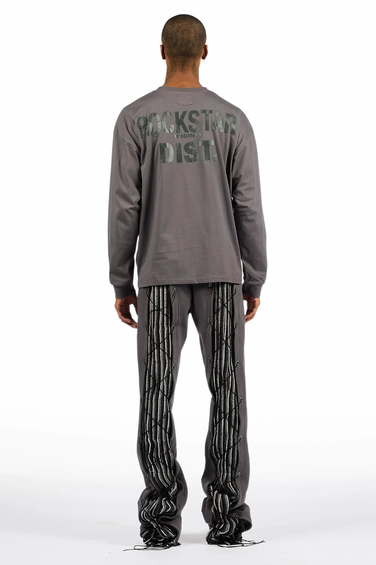 Antal Charcoal Long Sleeve T-Shirt/Baggy Stacked Track Set