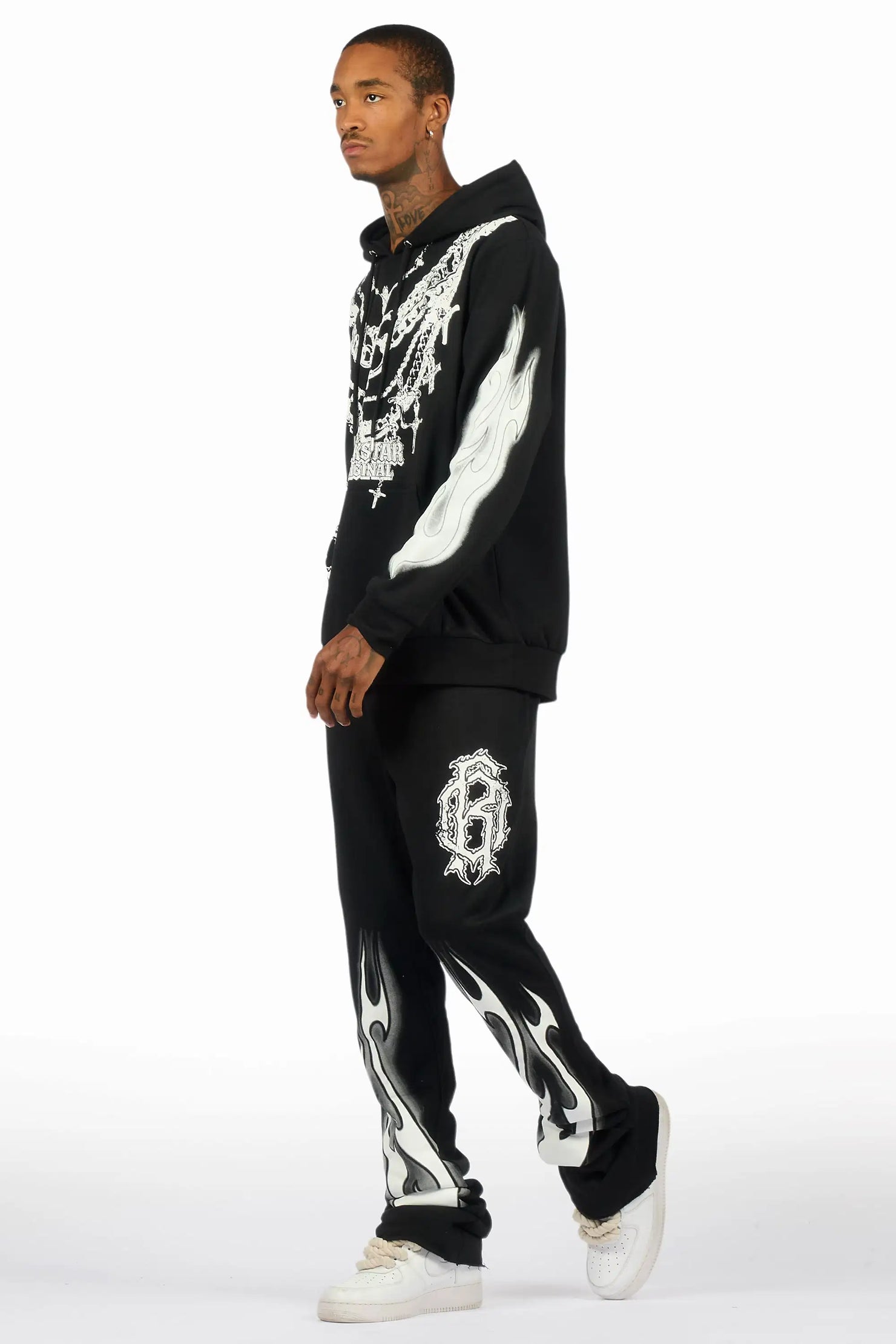 Nyro Black Hoodie/Stacked Pant Track Set