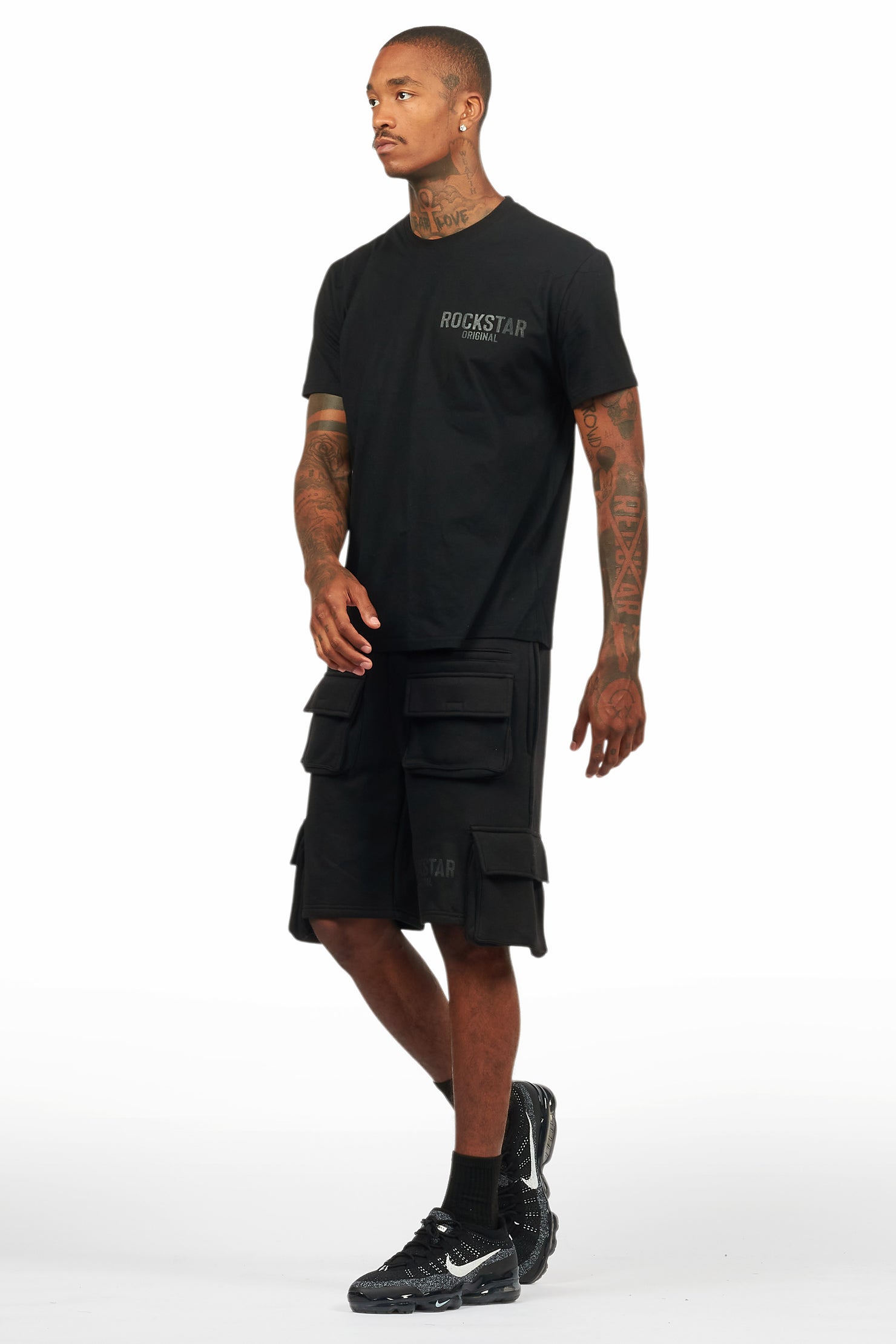 Sana Black/Black T-Shirt Cargo Shorts Set