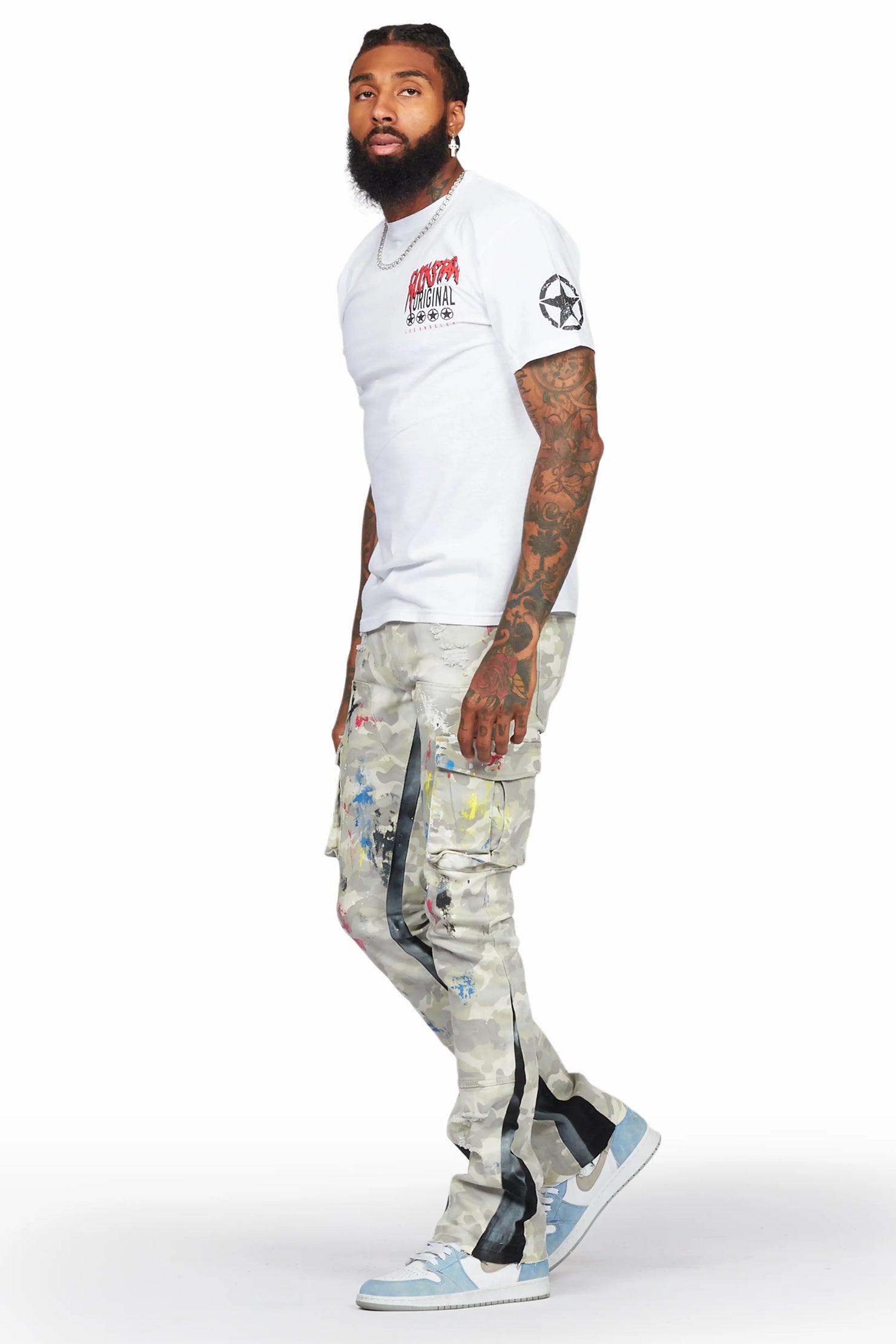Neal Light Camo Painter Stacked Flare Jean