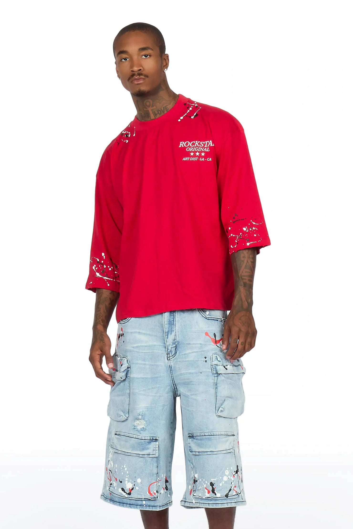 Saxon Blue Graphic T-Shirt Denim Jort Set