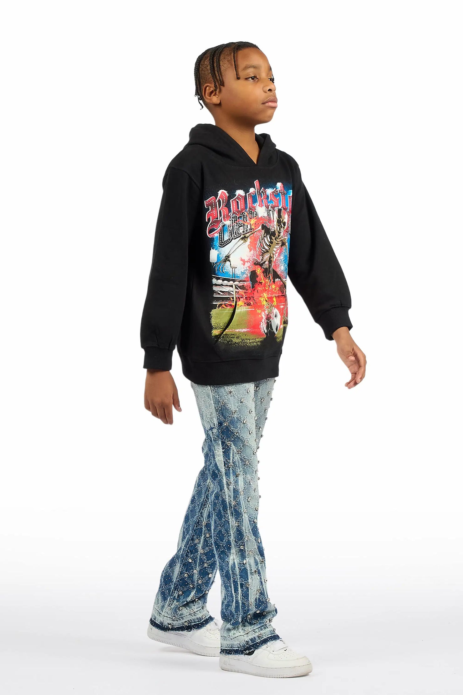 Boys Glit Blue Rhinestone Stacked Flare Jean