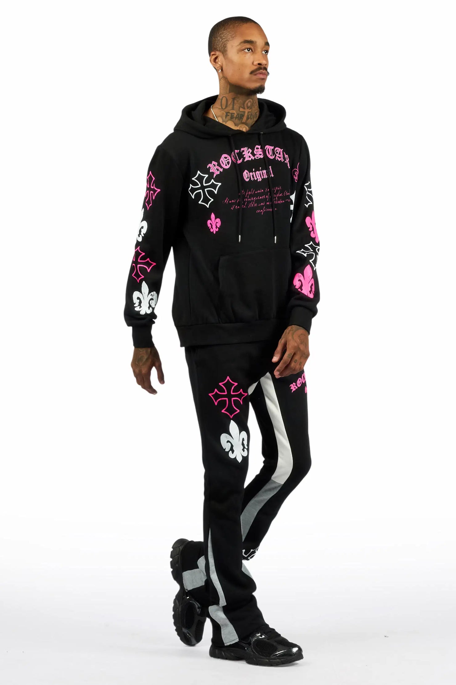 Tieran Black/Fuchsia Hoodie/Stacked Flare Track Set