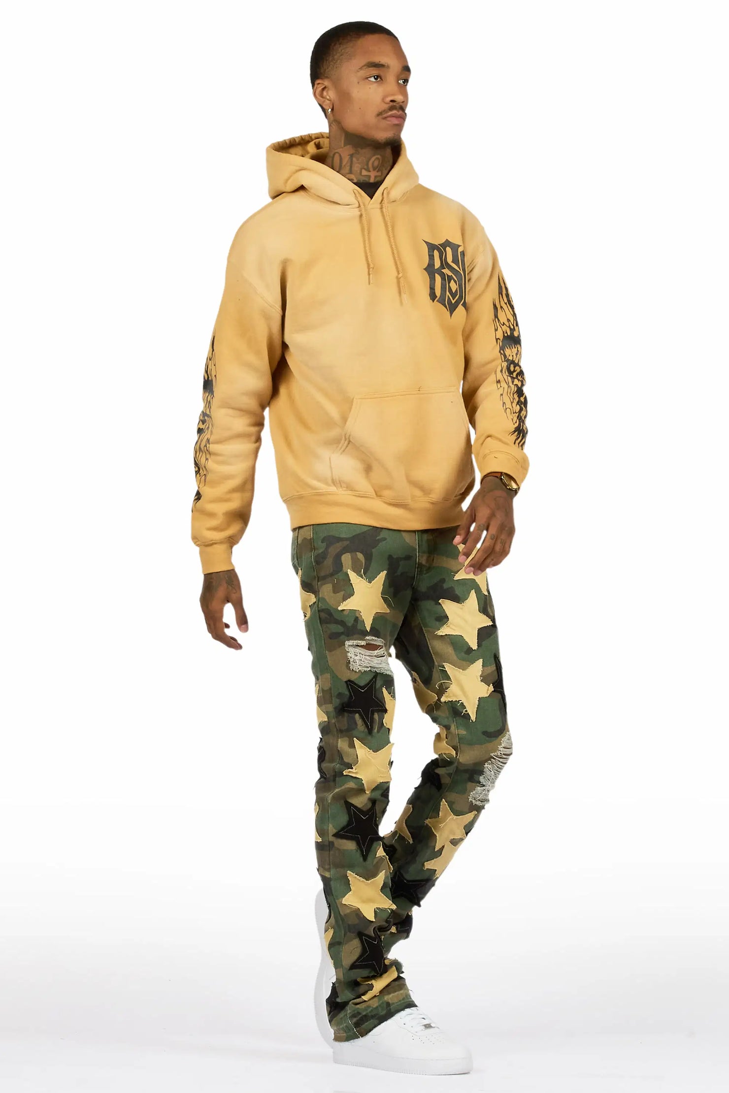 StarLane Faded Camo Stacked Flare Jean