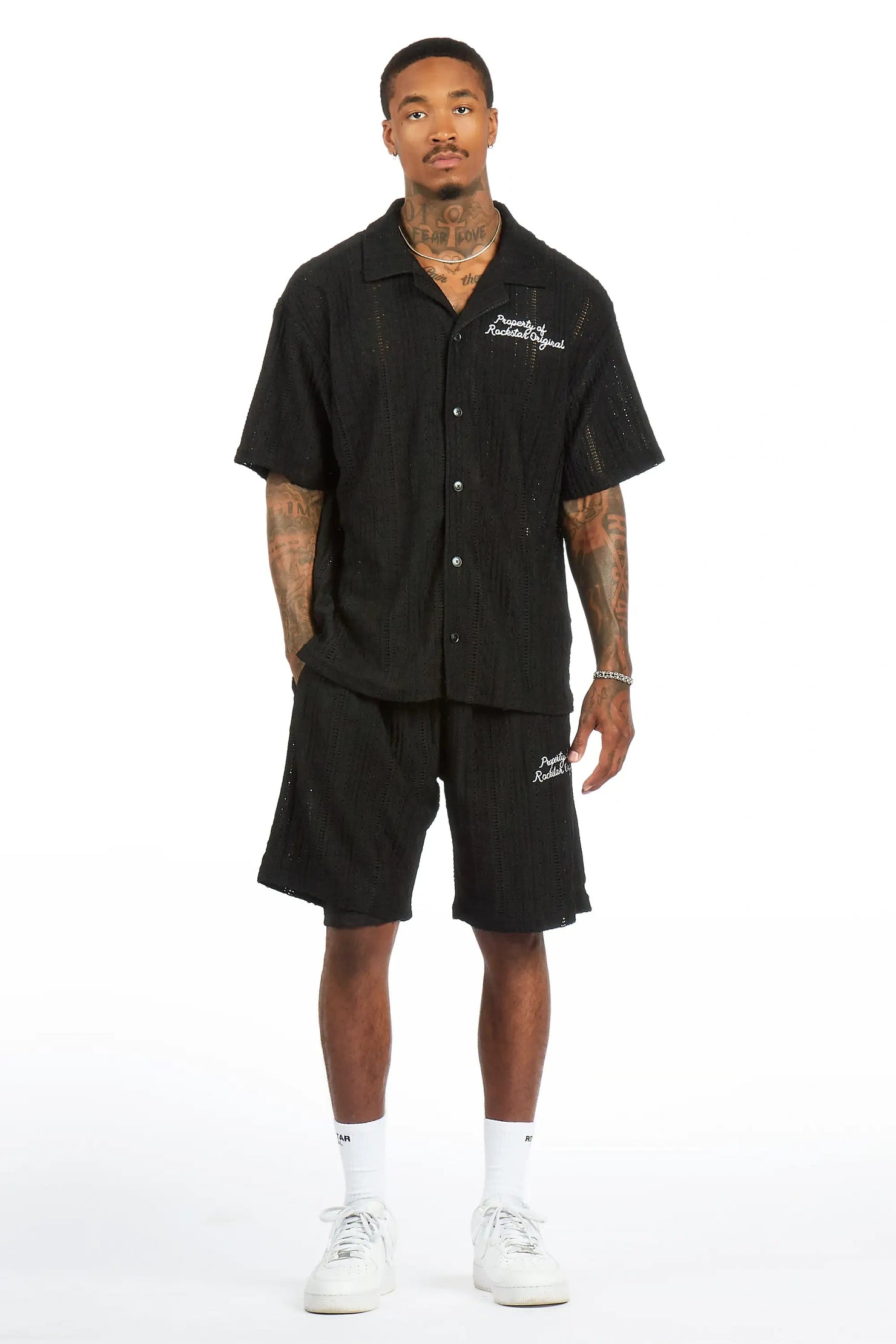 Zyaire Black Button Down Shirt/Short Set