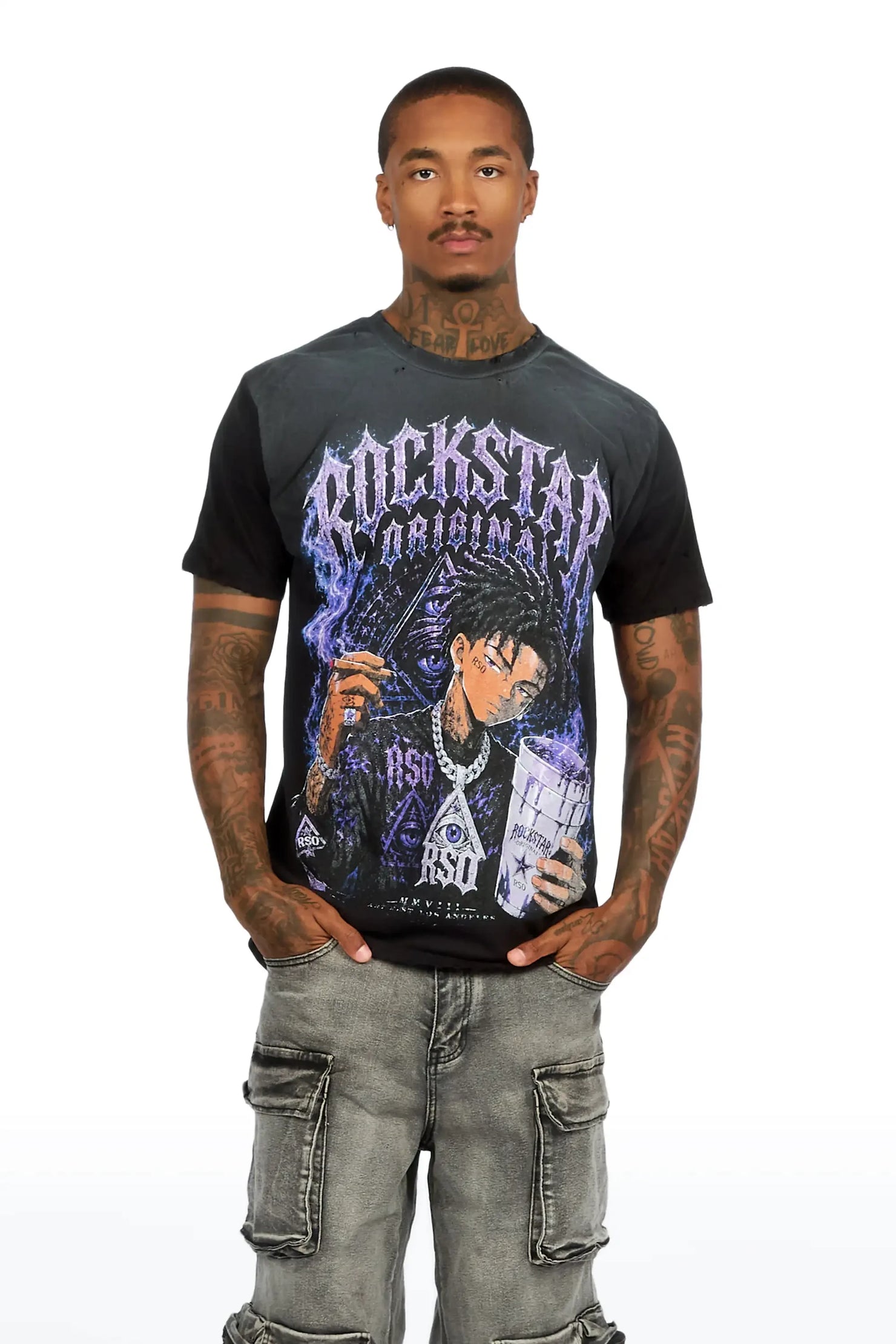 Vexler Black Oversized Graphic T-Shirt