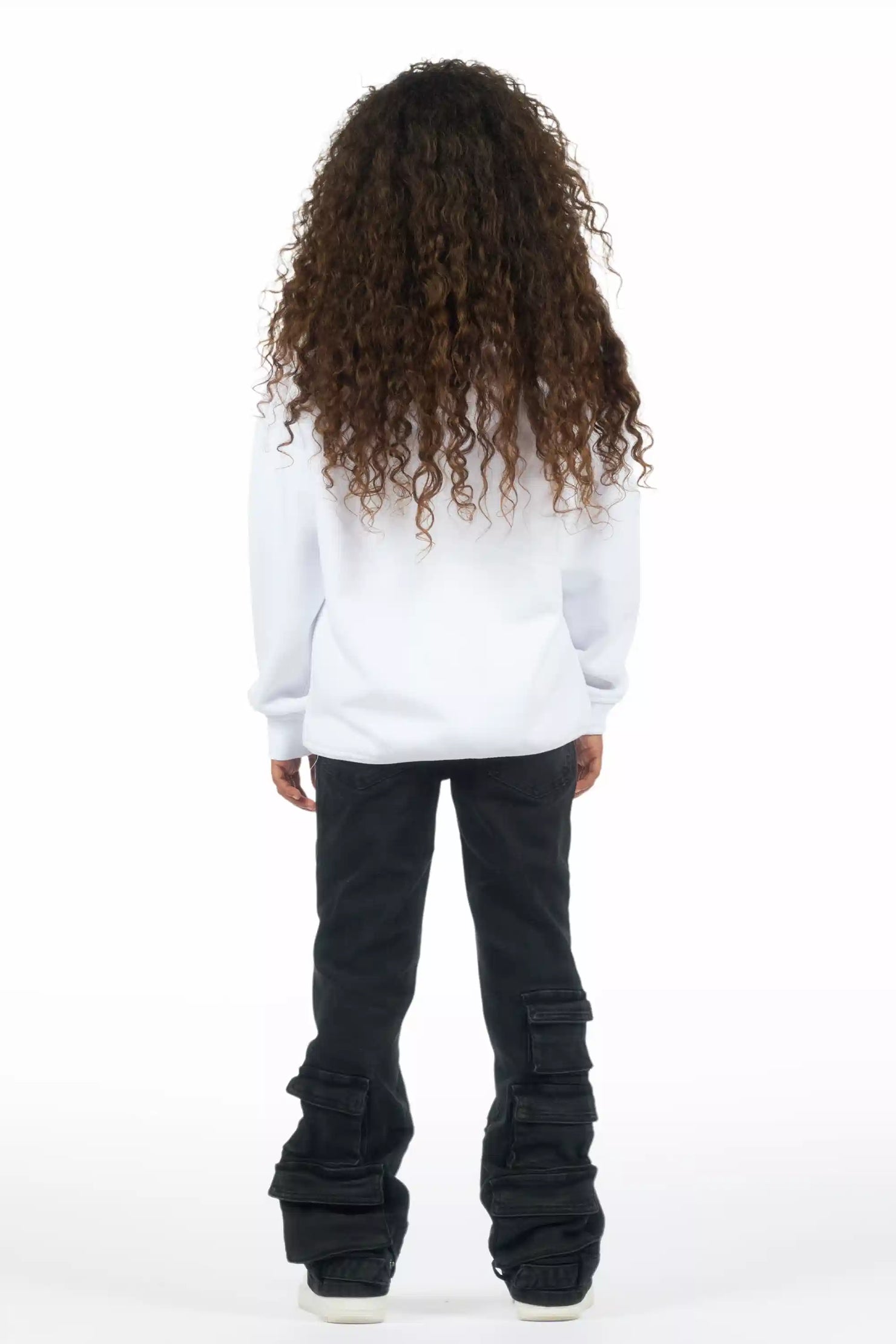 Girls Jaziya Black Stacked Jean