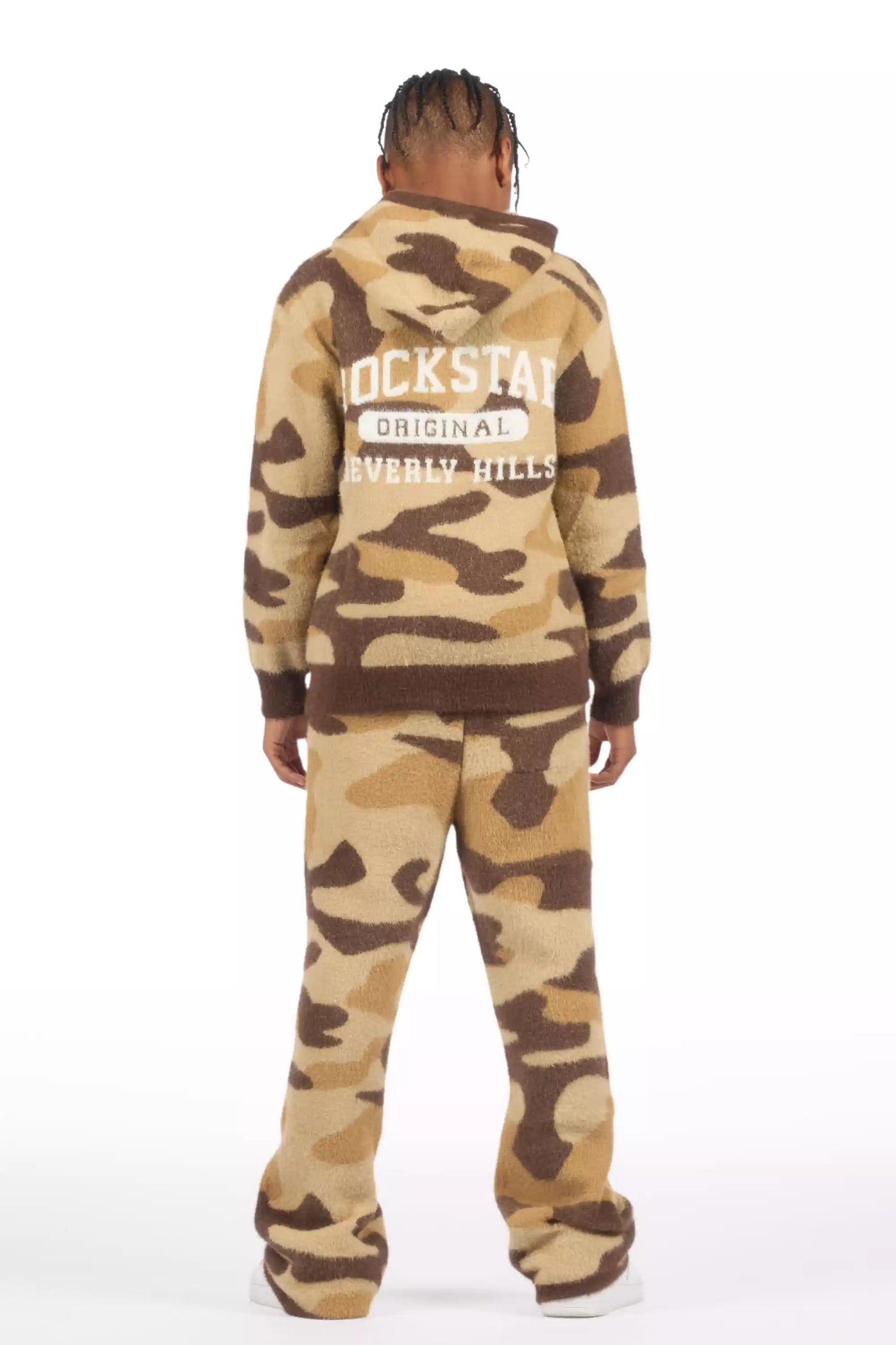 Boys Member Camo Brown Stacked Flare Knitted Mohair Track Set