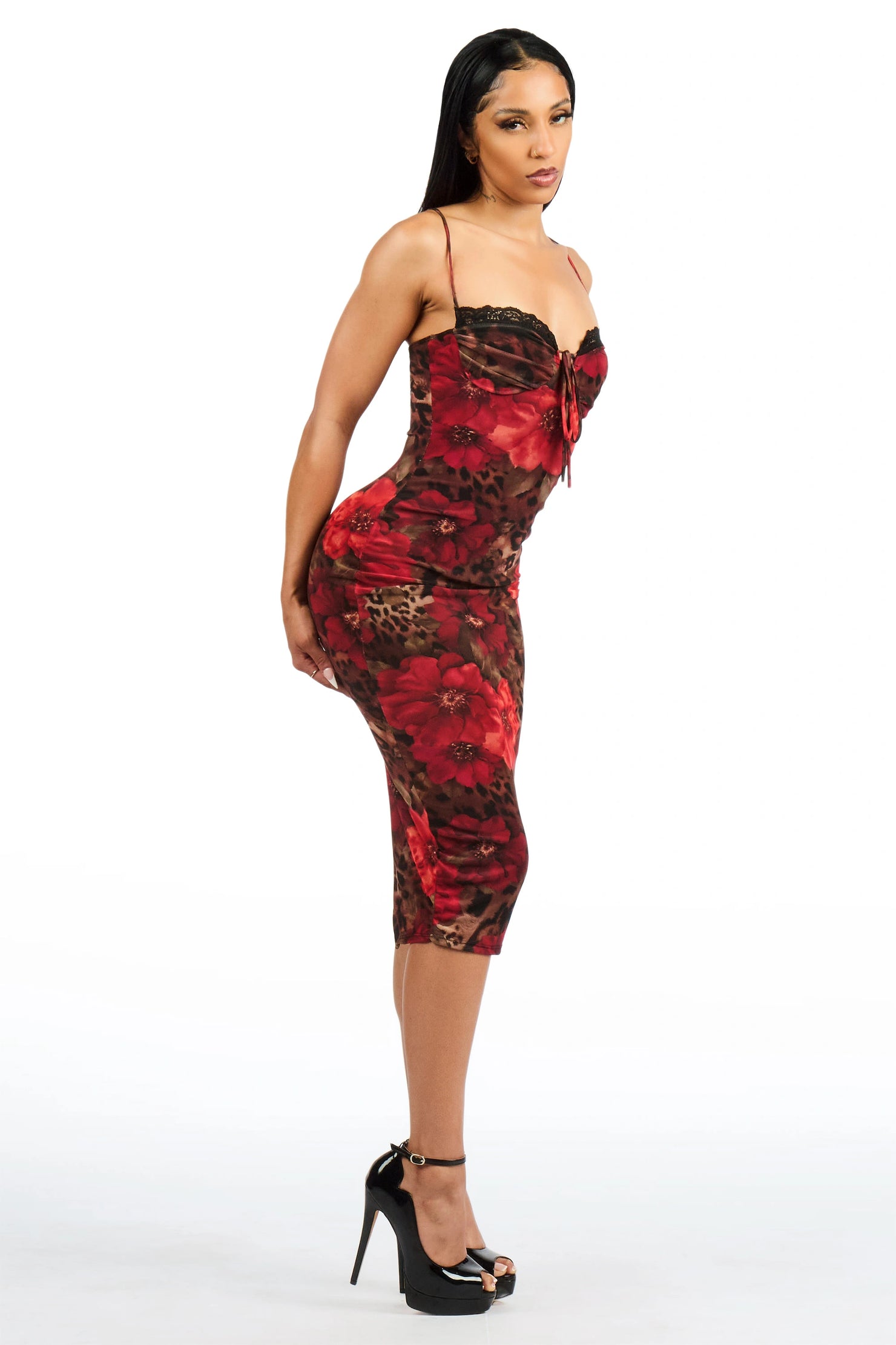 Leopard n Roses Mesh Midi Dress