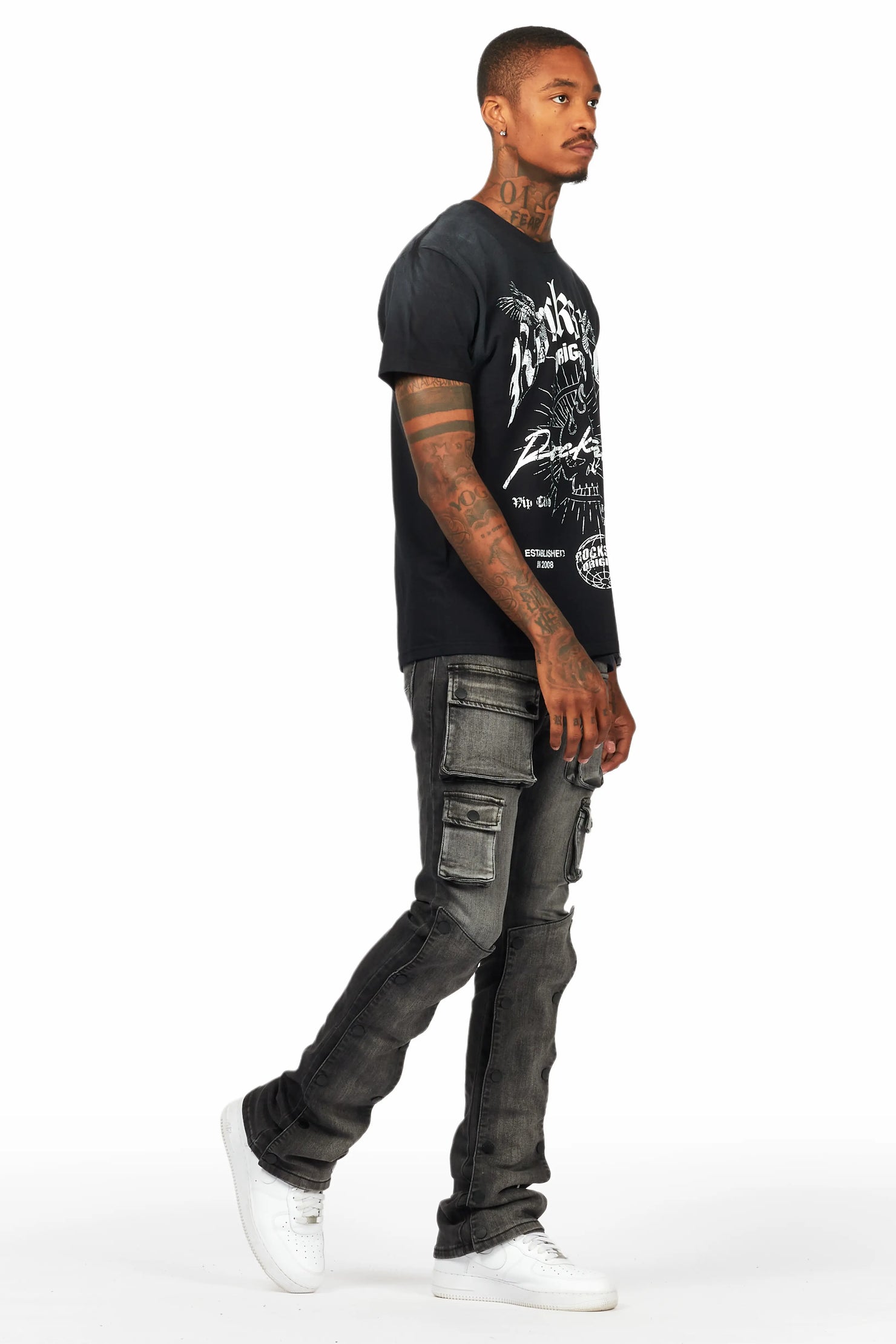 Santana Dark Grey Stacked Flare Jean