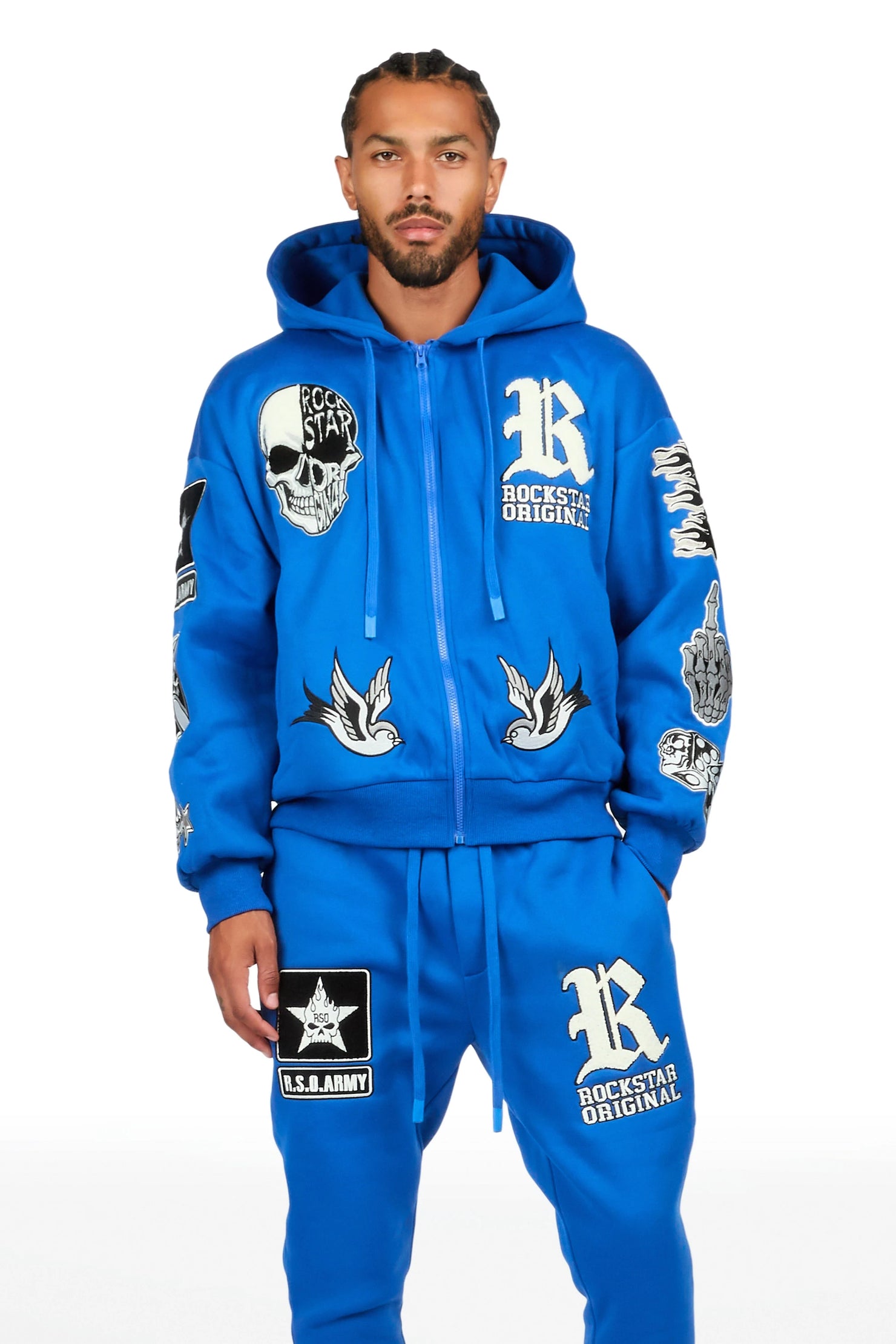 Vidar Royal Zip Up Hoodie Stacked Track Set