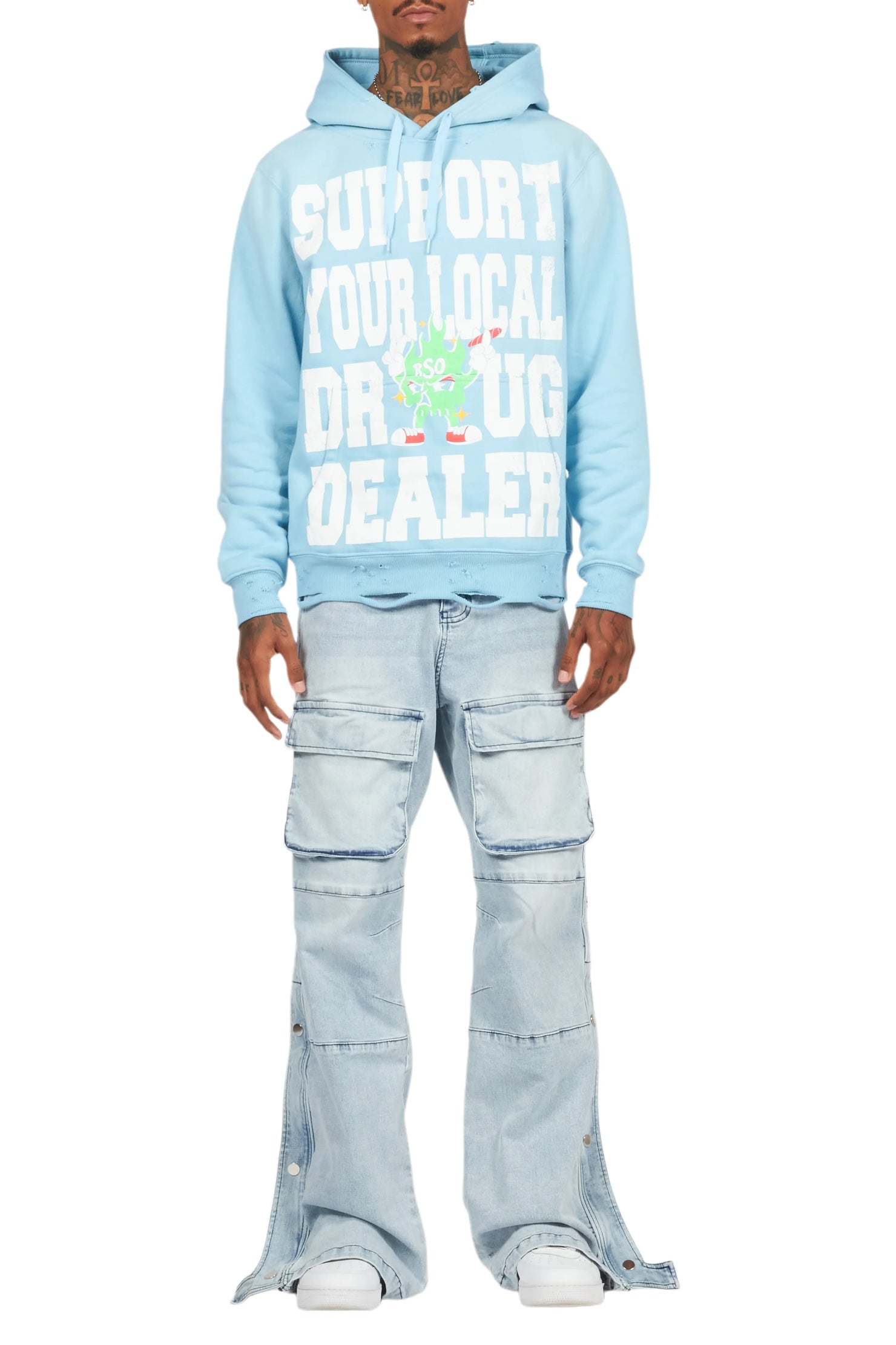 Tarl Baby Blue Distressed Graphic Hoodie