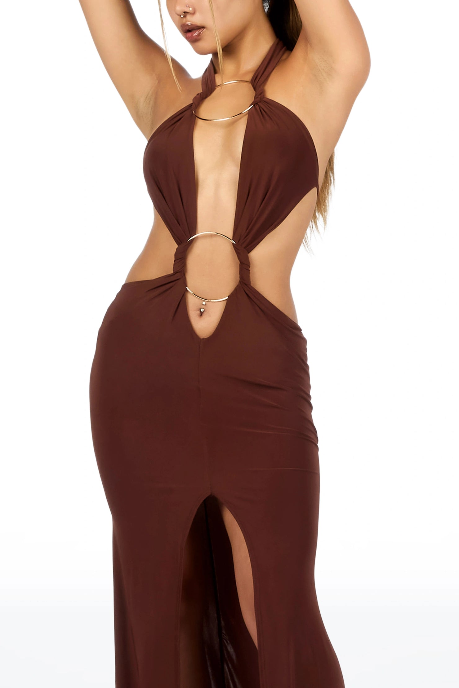 Two-Ring Chocolate Maxi Cut-Out Dress