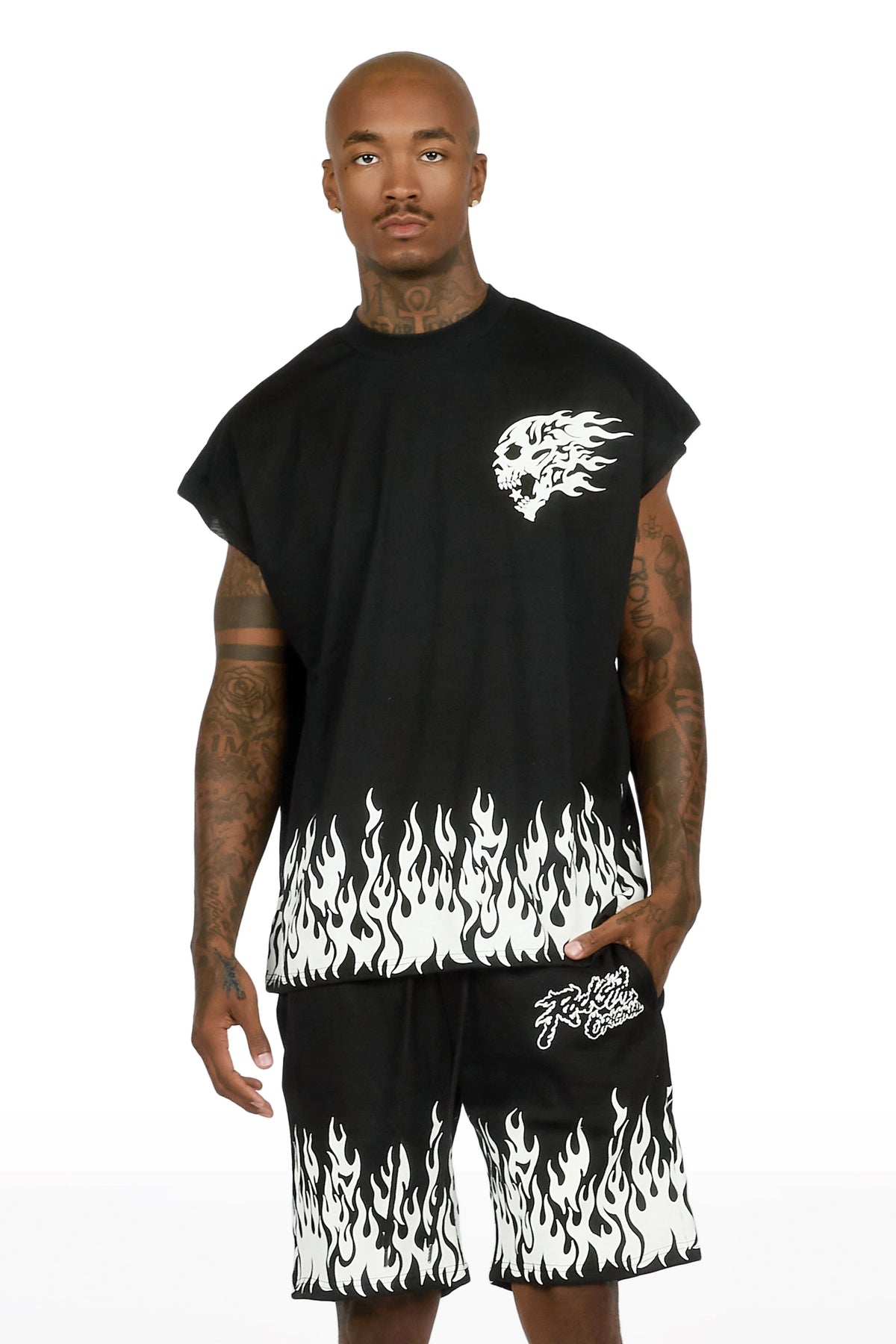 Bubble Black Cut Sleeve T-Shirt Short Set