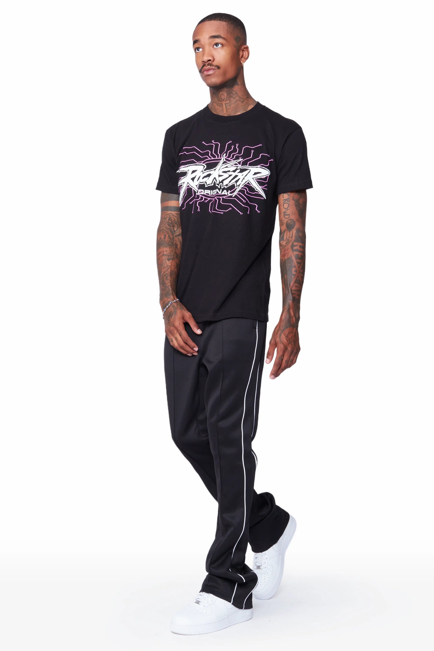 Race Black T-Shirt Stacked Flare Track Set