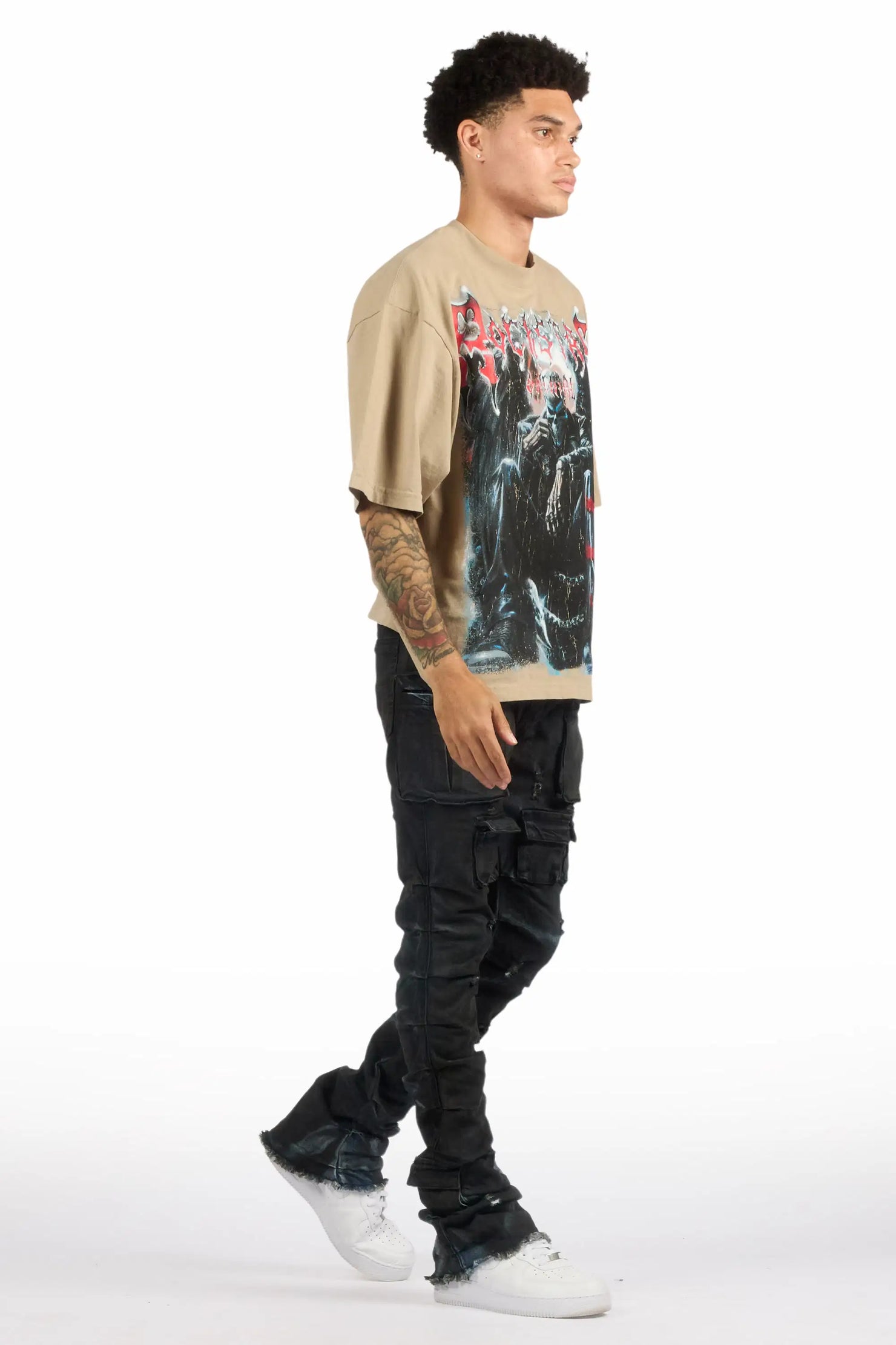 Gentry Blue Oil Wash Stacked Flare Jean