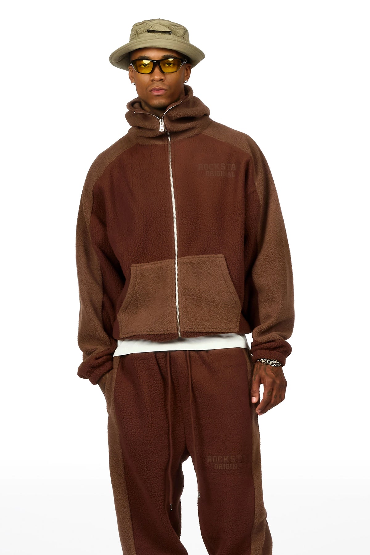 Minero Sherpa Brown Zip Up Hoodie/Jogger Track Set
