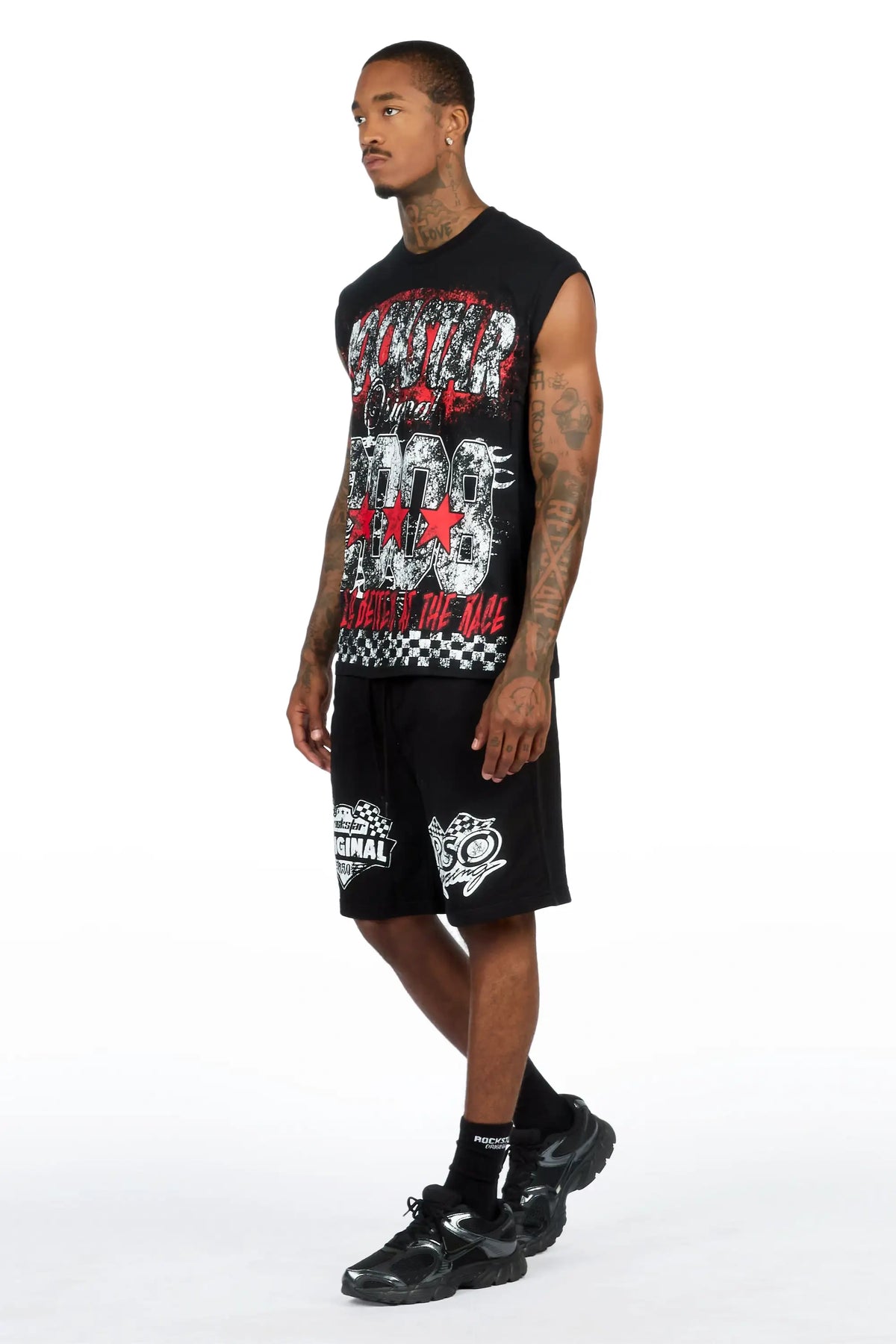 Racing Grung Black Graphic Cut Sleeve T-Shirt Short Set