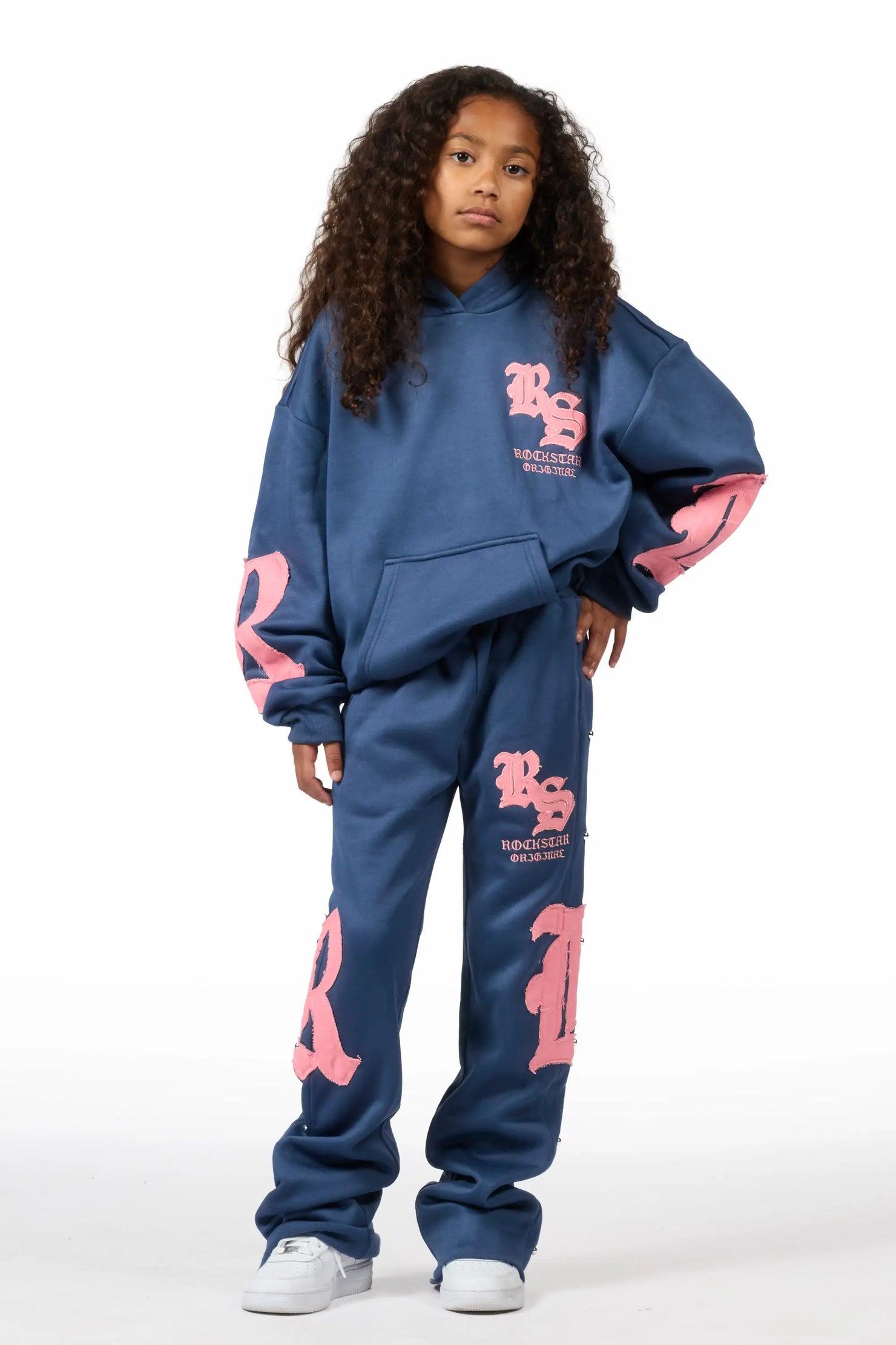 Girls Shironda Navy/Pink Stacked Track Set