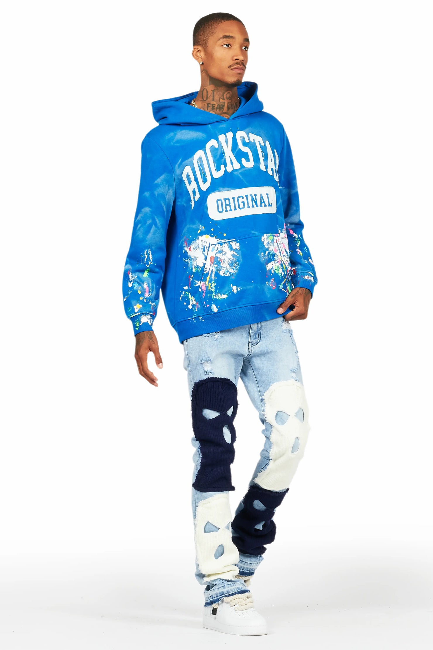 Destry Blue Patchwork Stacked Flare Jean