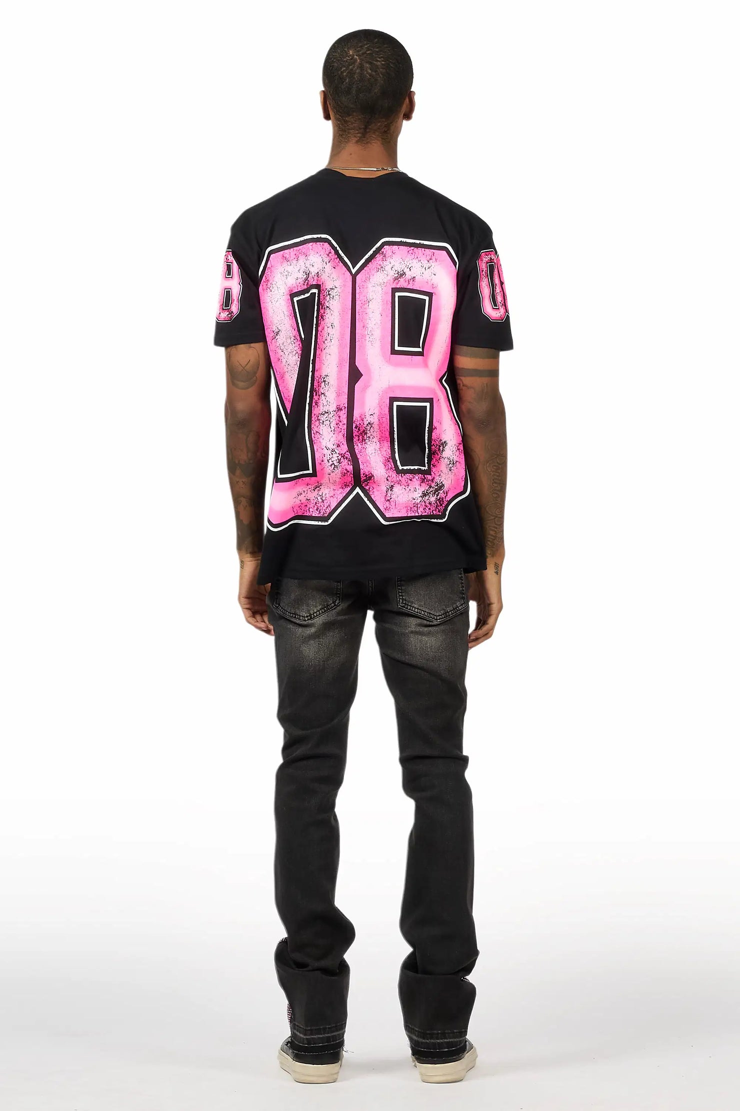 Samba Dark Grey/Pink Rhinestone Stacked Flare Jean